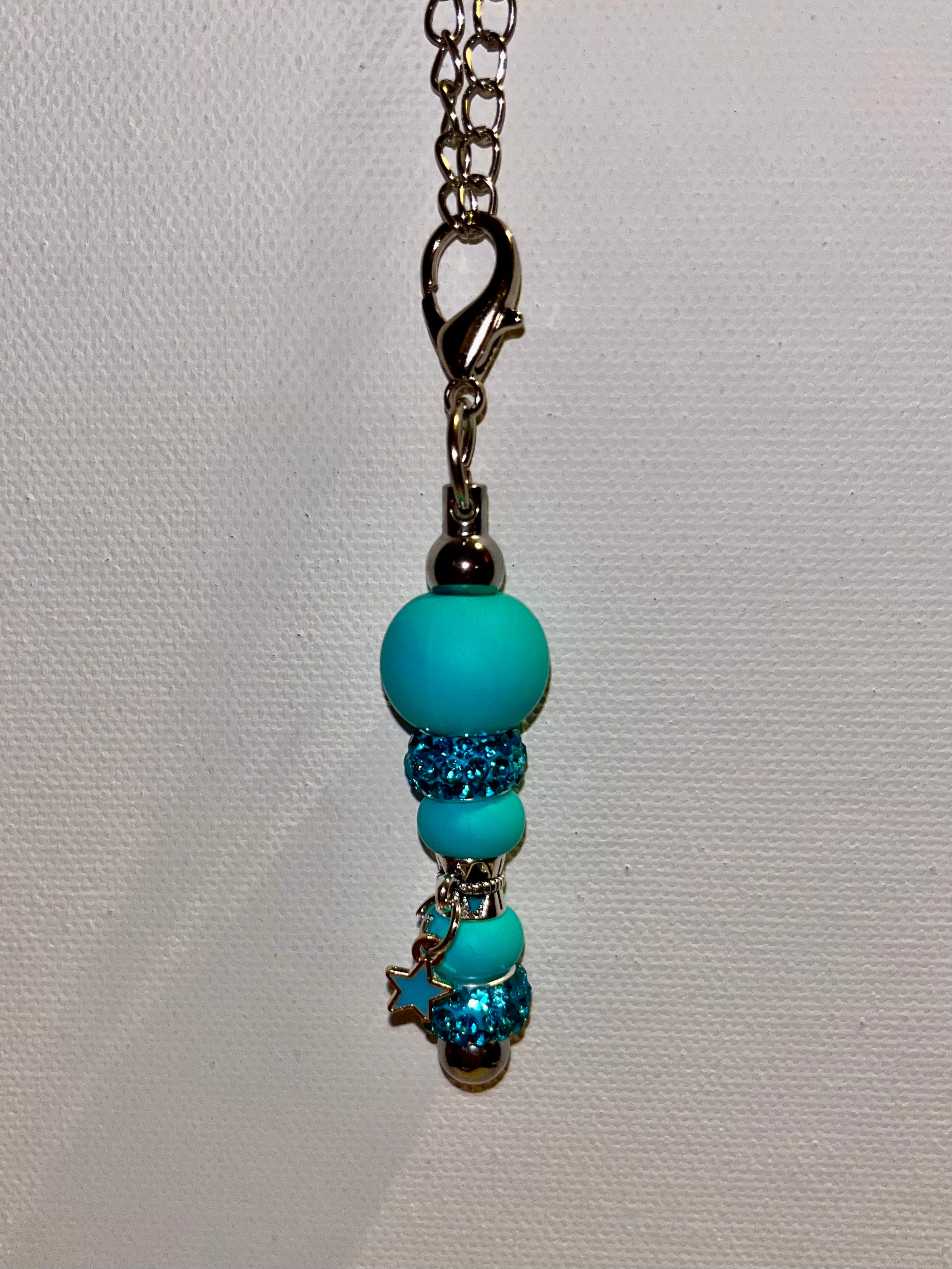 Turquoise Bead Cup Charm w/Turquoise Rhinestone Accents & Enamel Star Charm