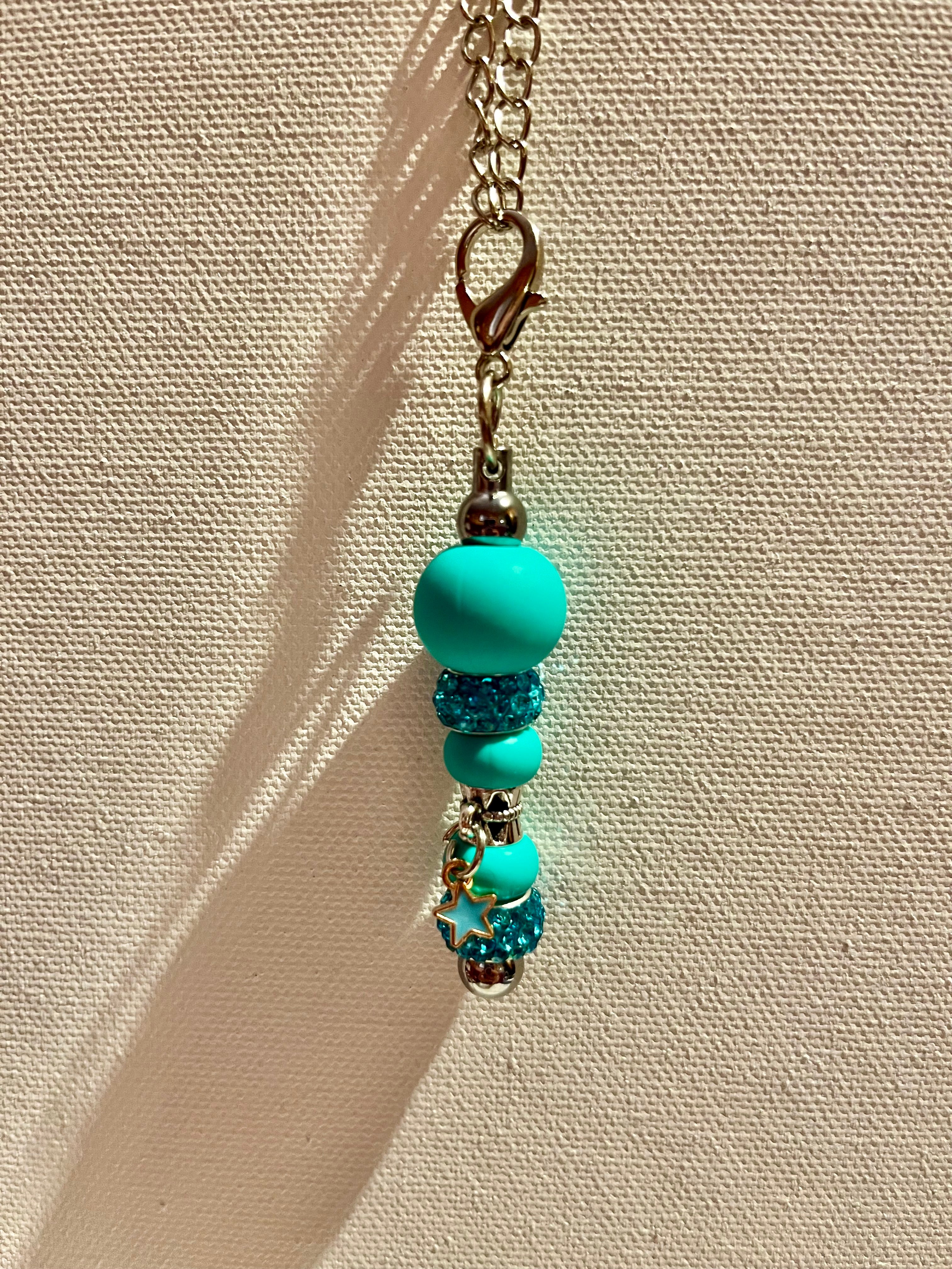 Turquoise Bead Cup Charm w/Turquoise Rhinestone Accents & Enamel Star Charm