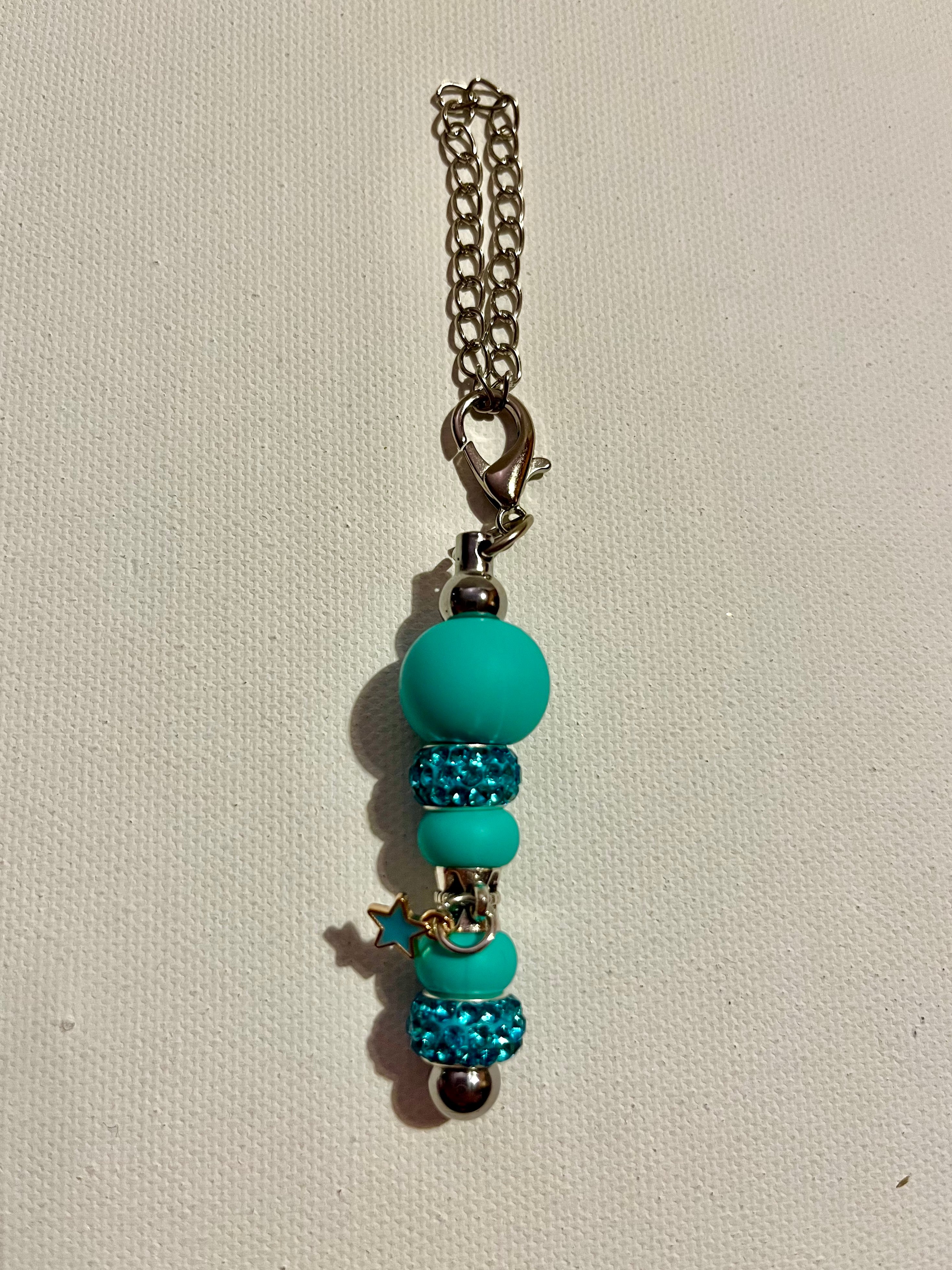 Turquoise Bead Cup Charm w/Turquoise Rhinestone Accents & Enamel Star Charm