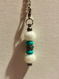 Silver-Tone Pearl & Turquoise Beaded Cup Charm w/Turquoise Rhinestone Accents