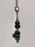 Silver-tone Cup Charm w/Black & Green Beads & Green Rhinestone Accents