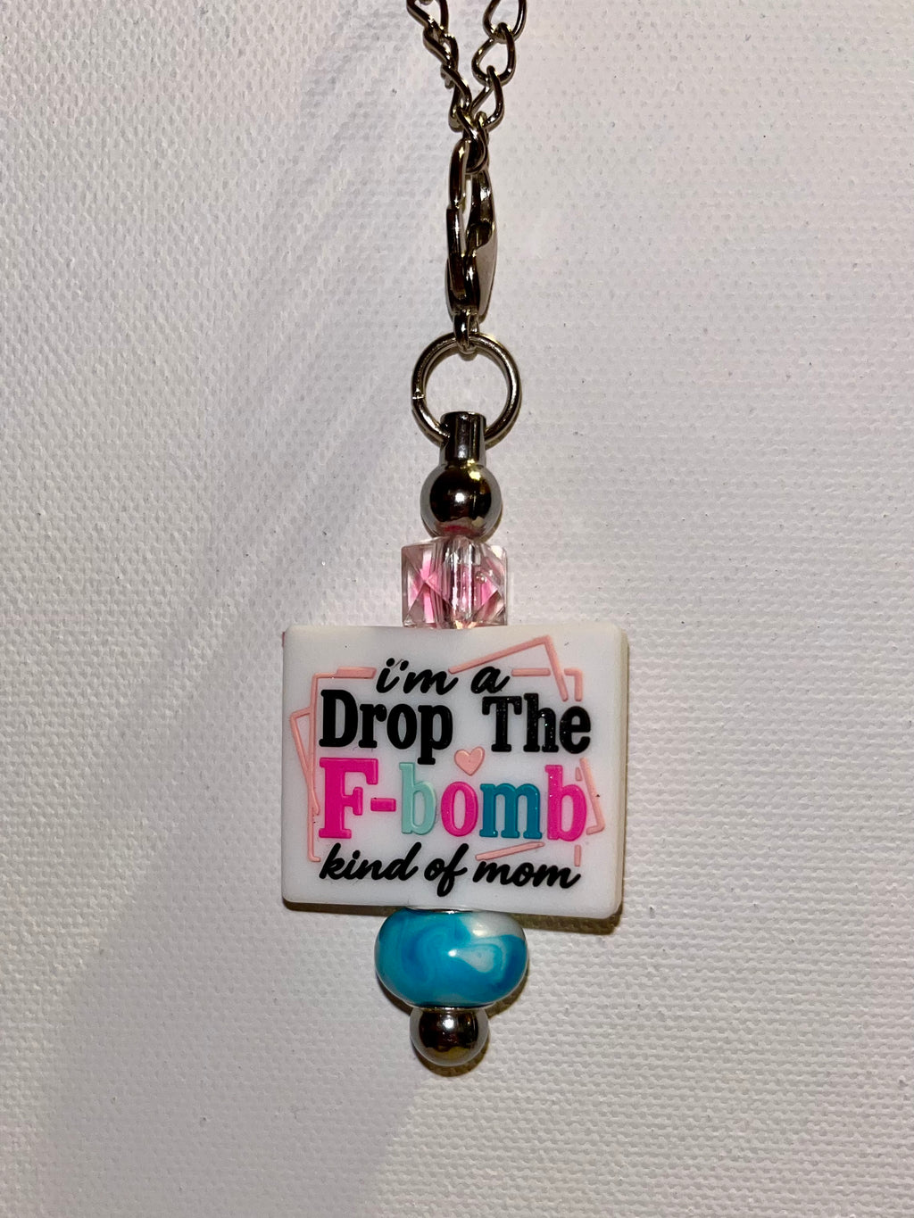 ‘I'm a Drop The F-bomb Kind of Mom’ Pink Faceted & Blue Glass Bead Cup Charm