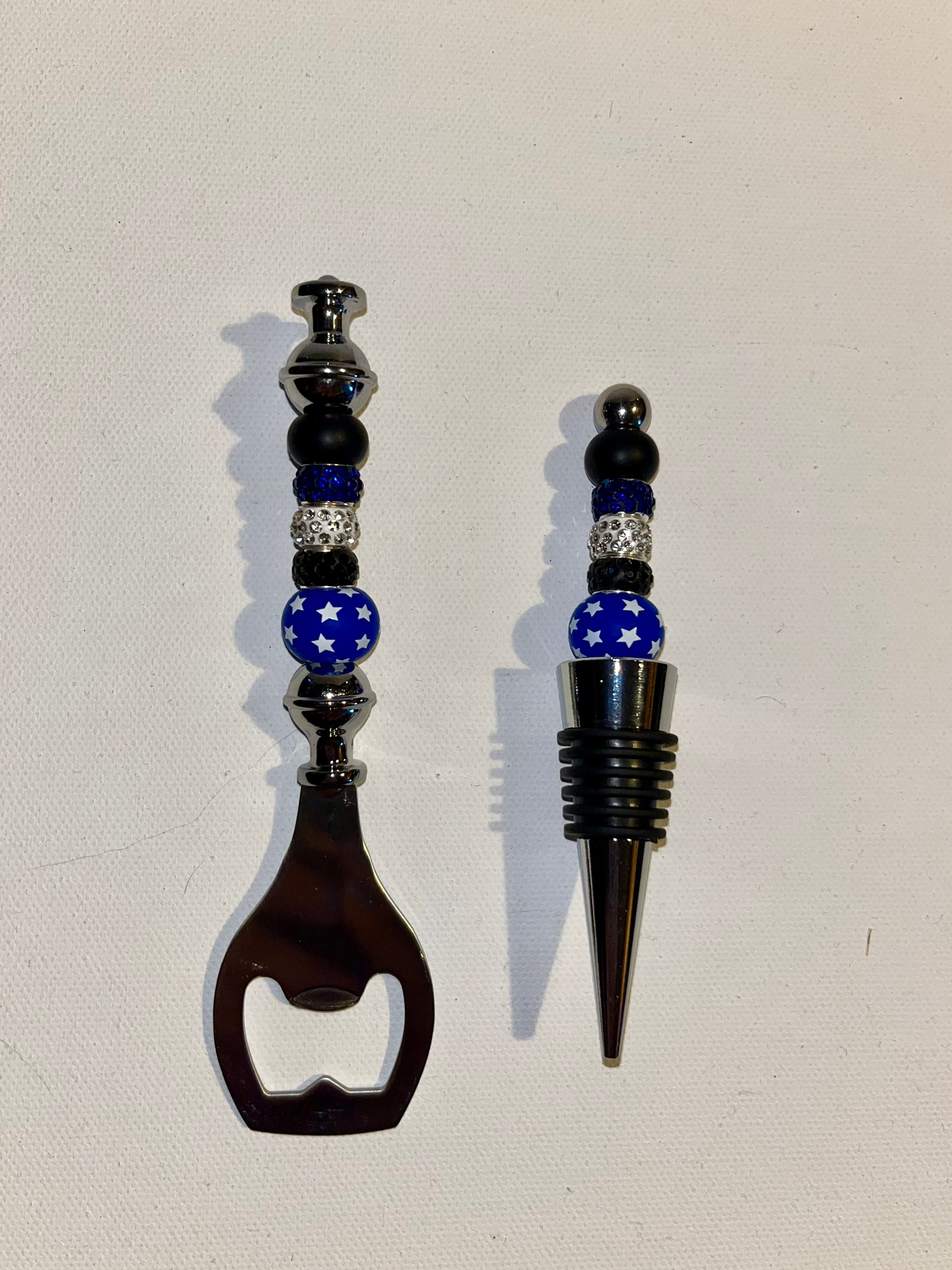 “Back The Blue” Themed Beaded Bottle Opener & Wine Stopper Set