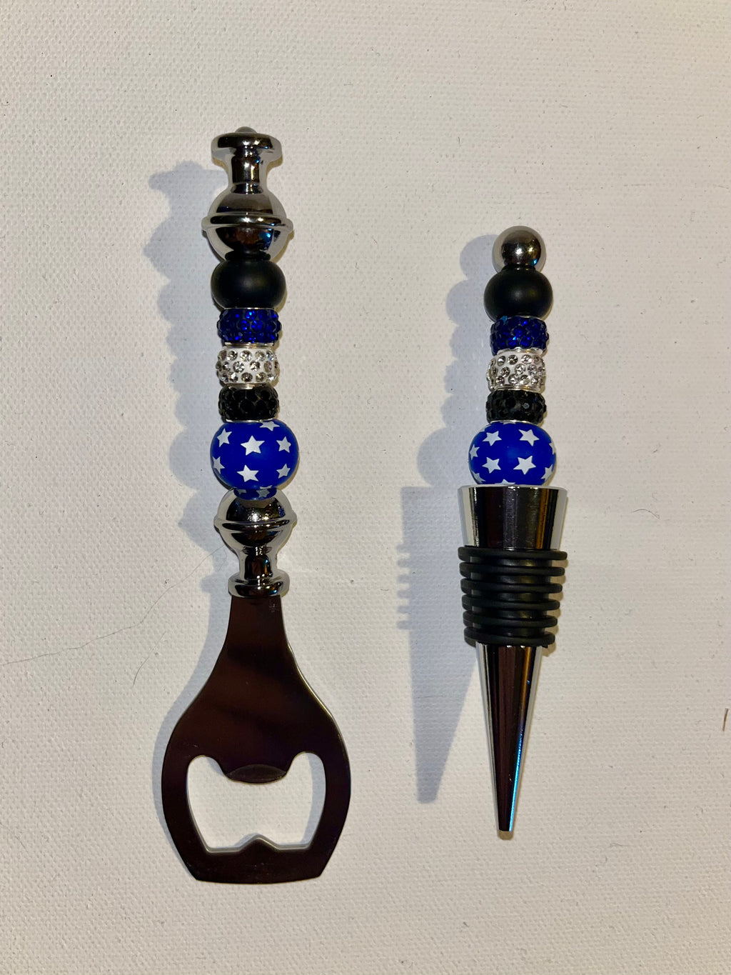 “Back The Blue” Themed Beaded Bottle Opener & Wine Stopper Set
