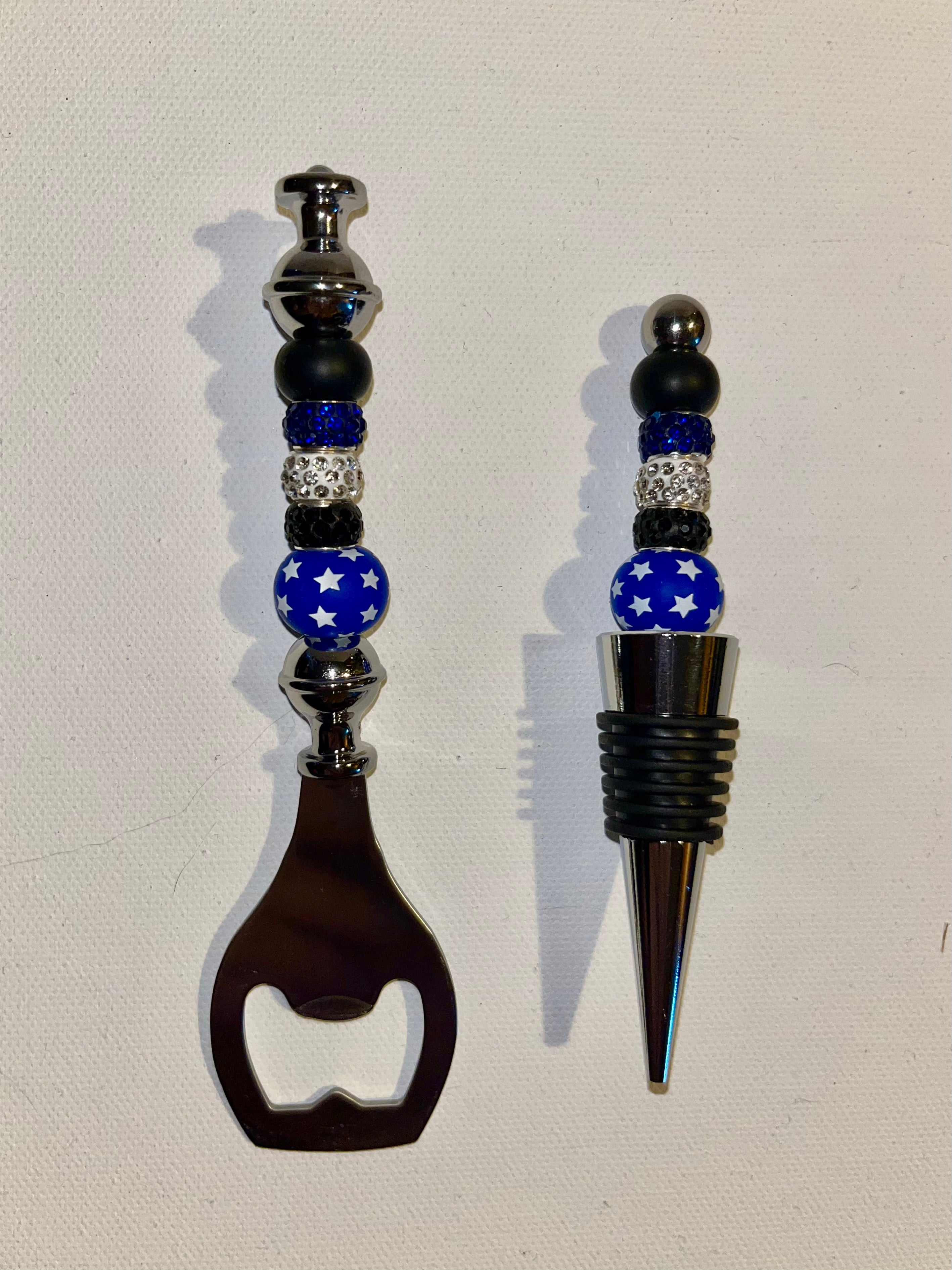 “Back The Blue” Themed Beaded Bottle Opener & Wine Stopper Set