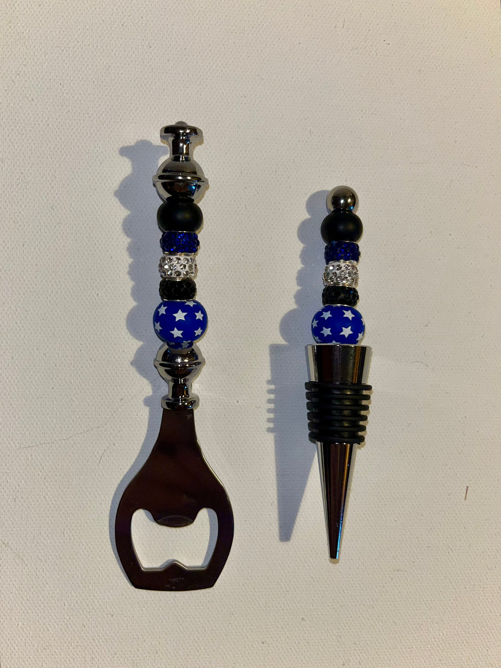 “Back The Blue” Themed Beaded Bottle Opener & Wine Stopper Set