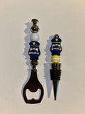 Police-Themed Bottle Opener & Wine Stopper Set w/Blue, Yellow, Black & Silver