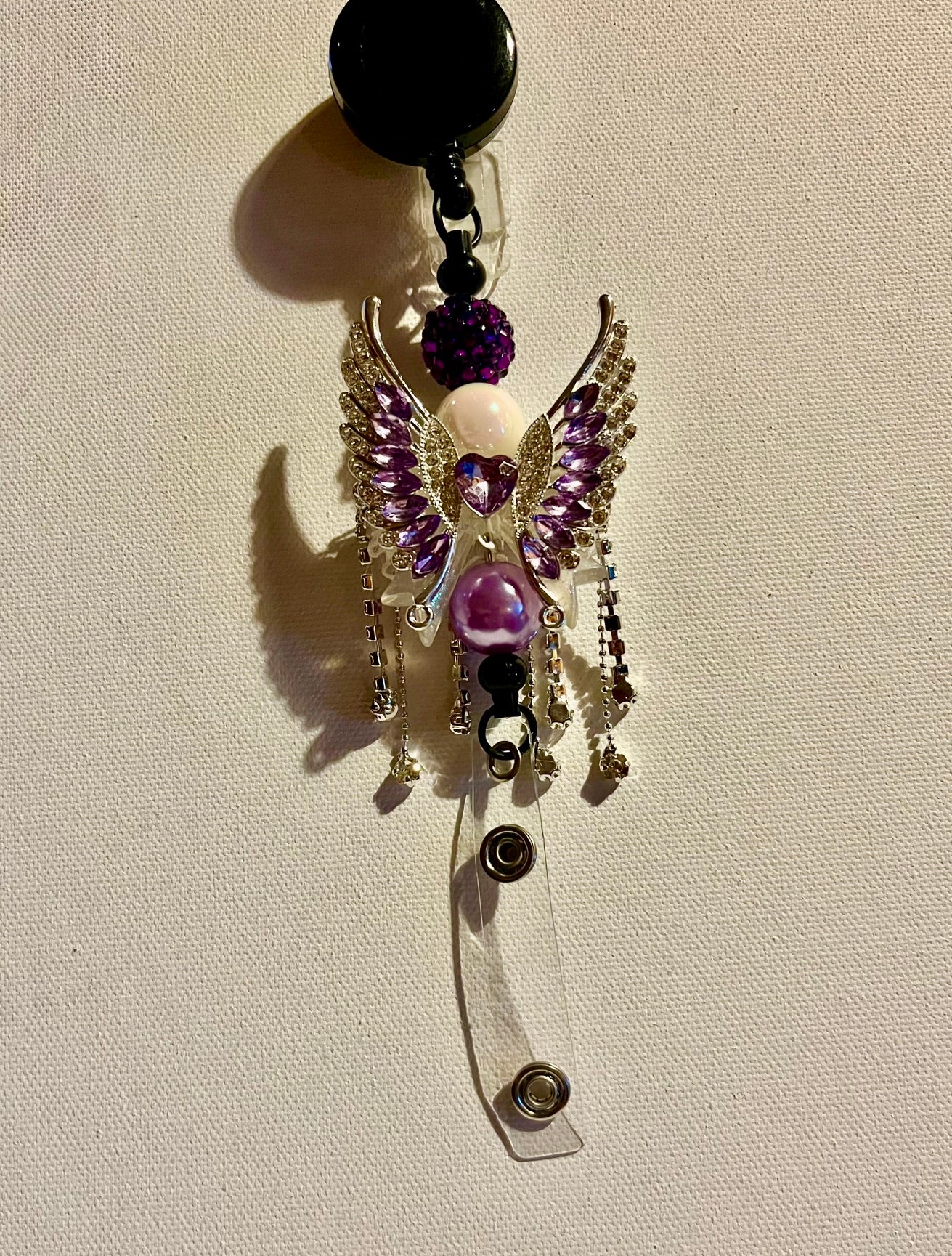 Purple, White & Lavender Angel Wing Badge Reel Key & Card Holder