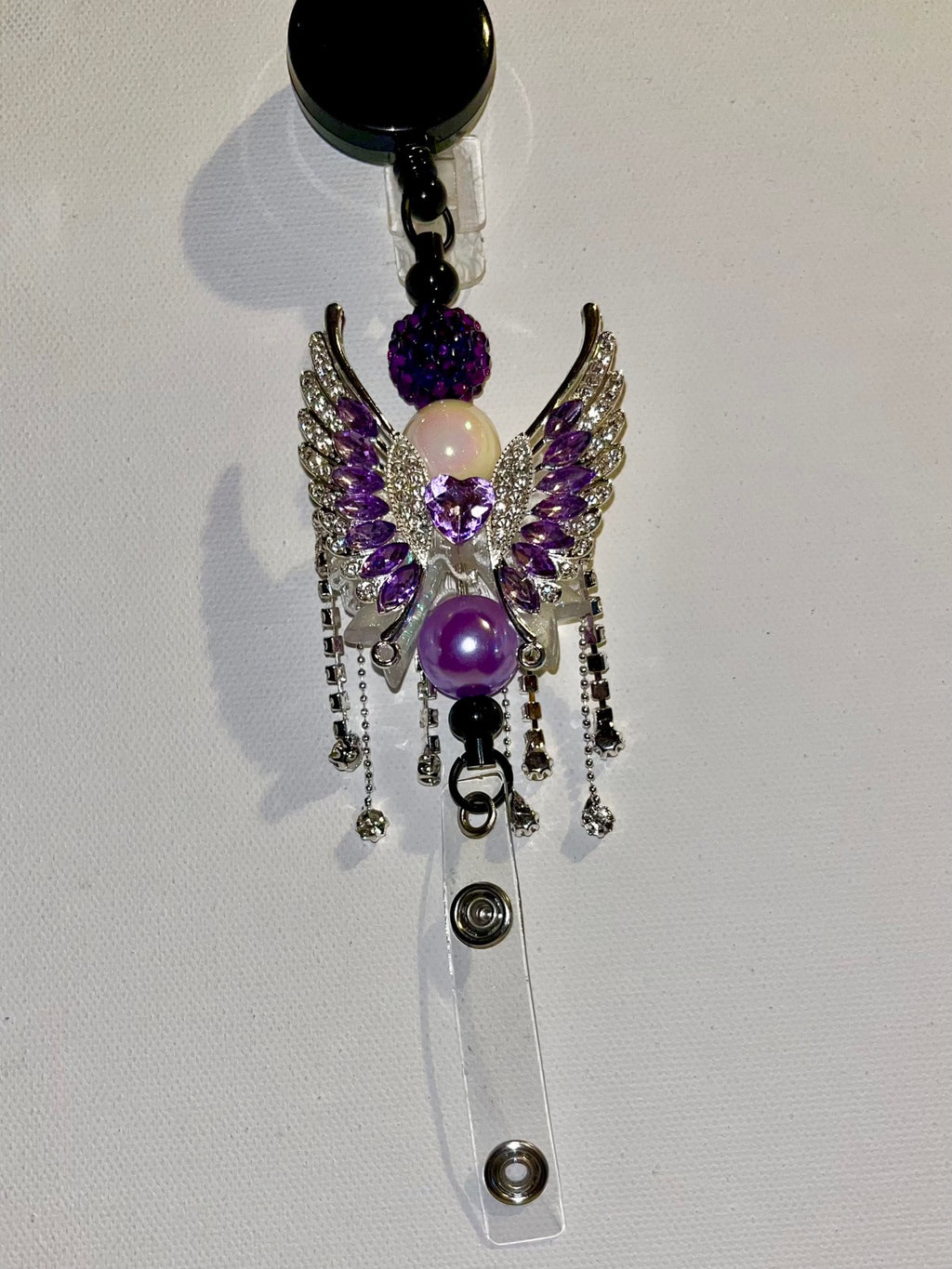 Purple, White & Lavender Angel Wing Badge Reel Key & Card Holder