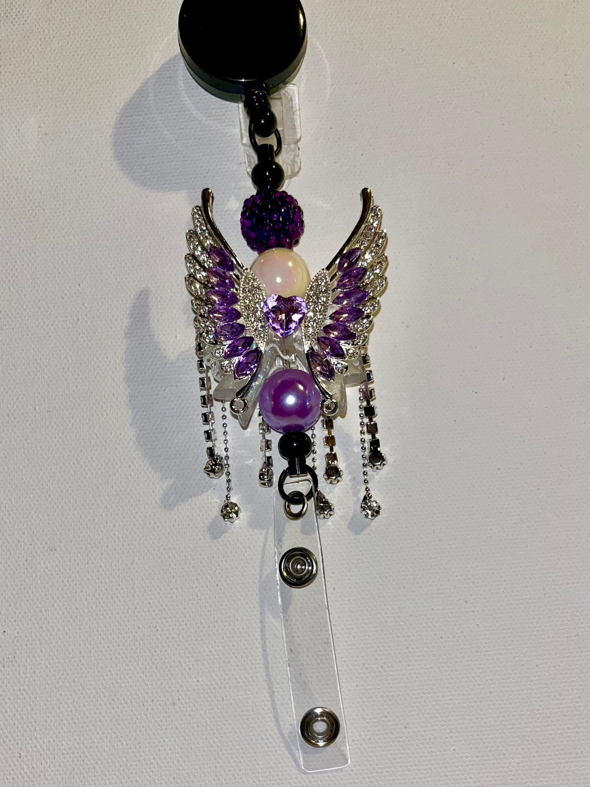Purple, White & Lavender Angel Wing Badge Reel Key & Card Holder