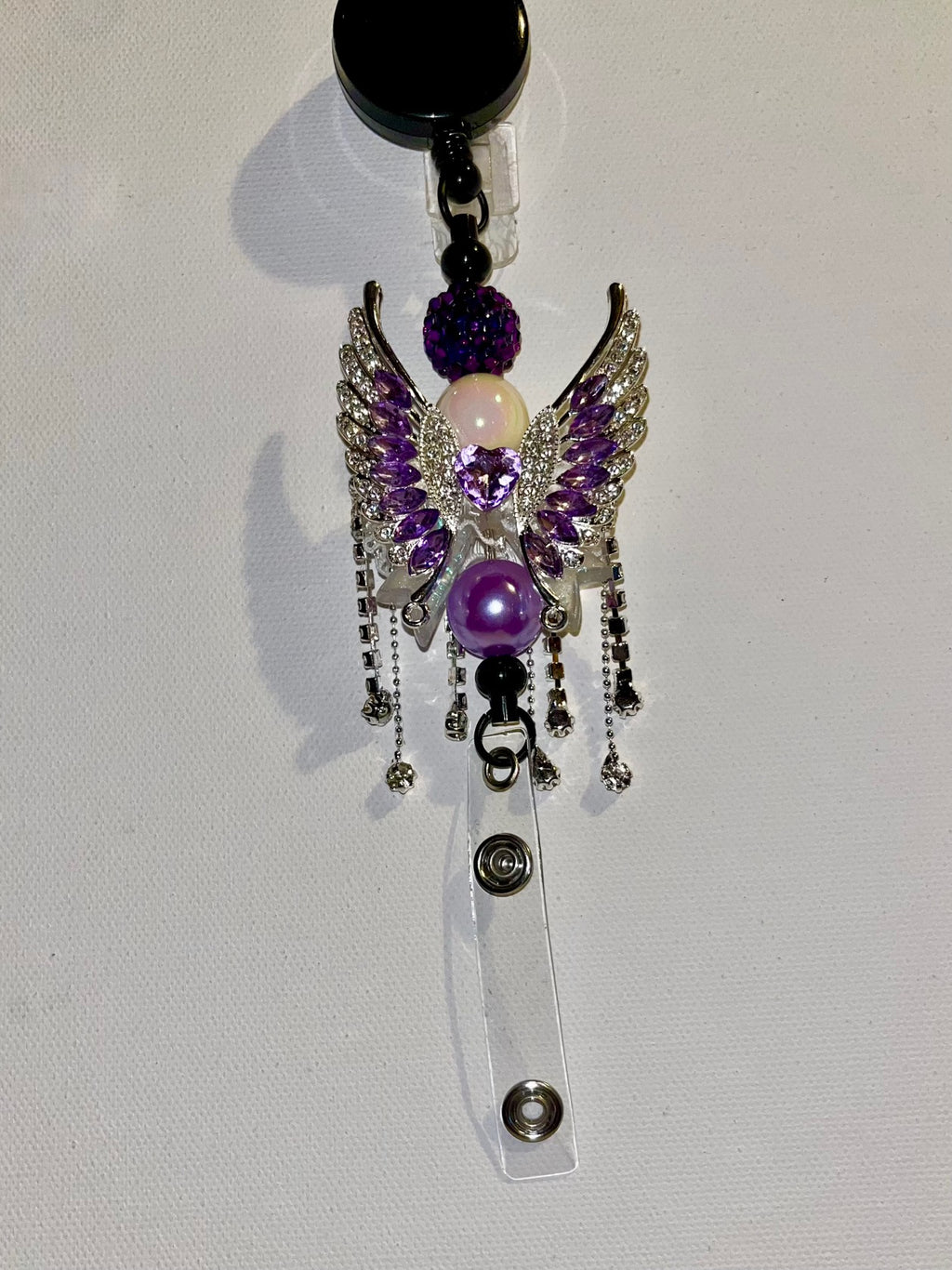 Purple, White & Lavender Angel Wing Badge Reel Key & Card Holder