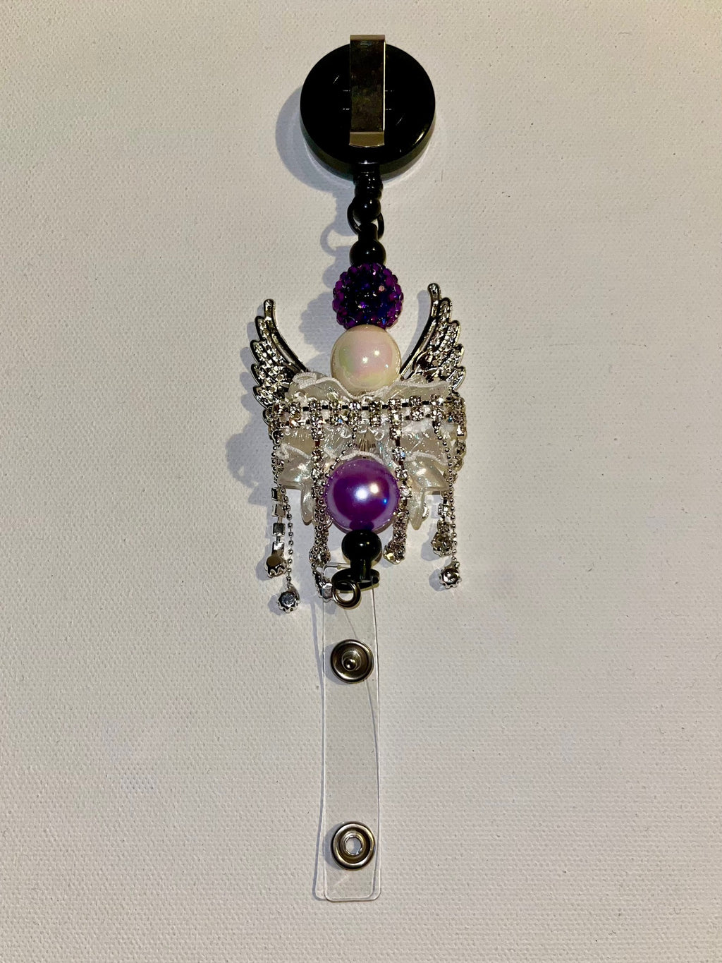 Purple, White & Lavender Angel Wing Badge Reel Key & Card Holder