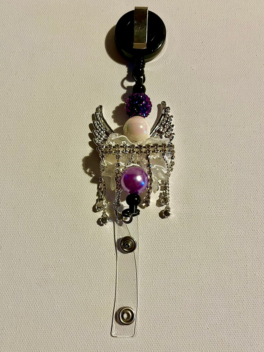 Purple, White & Lavender Angel Wing Badge Reel Key & Card Holder