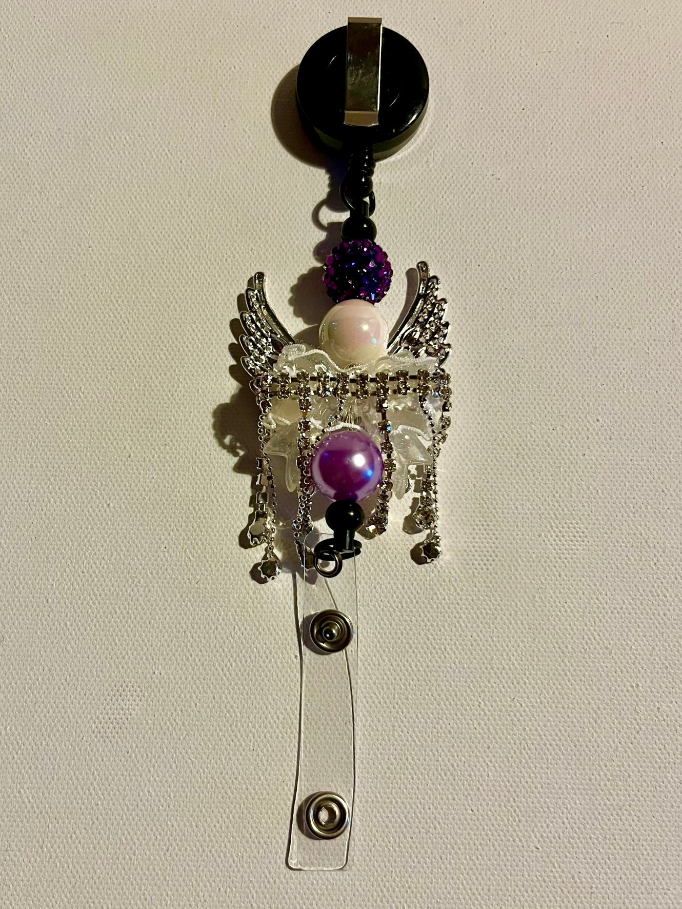Purple, White & Lavender Angel Wing Badge Reel Key & Card Holder