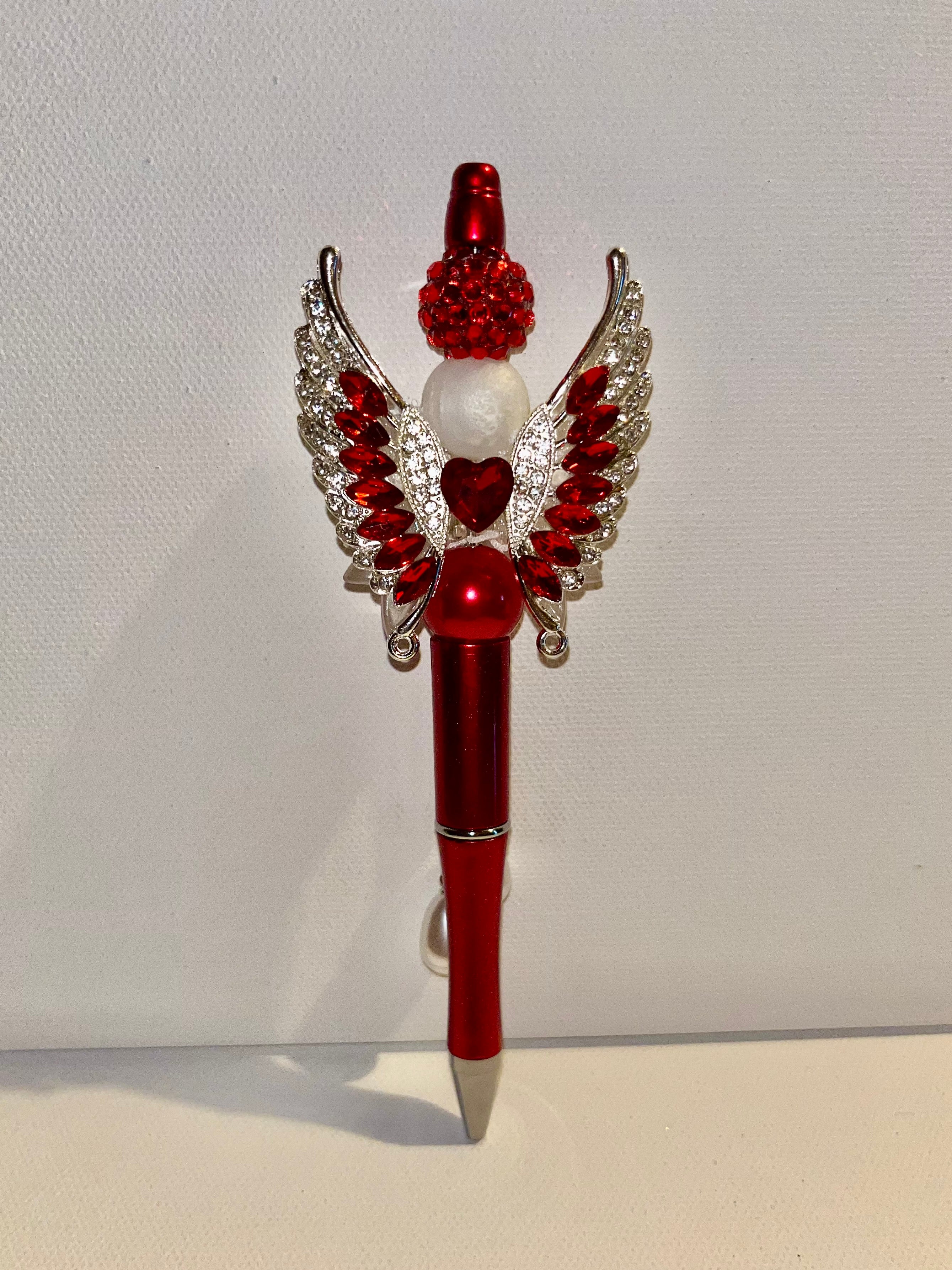 Red Angel Wing Crystal Ballpoint Pen - Decorative Home Office Accessory