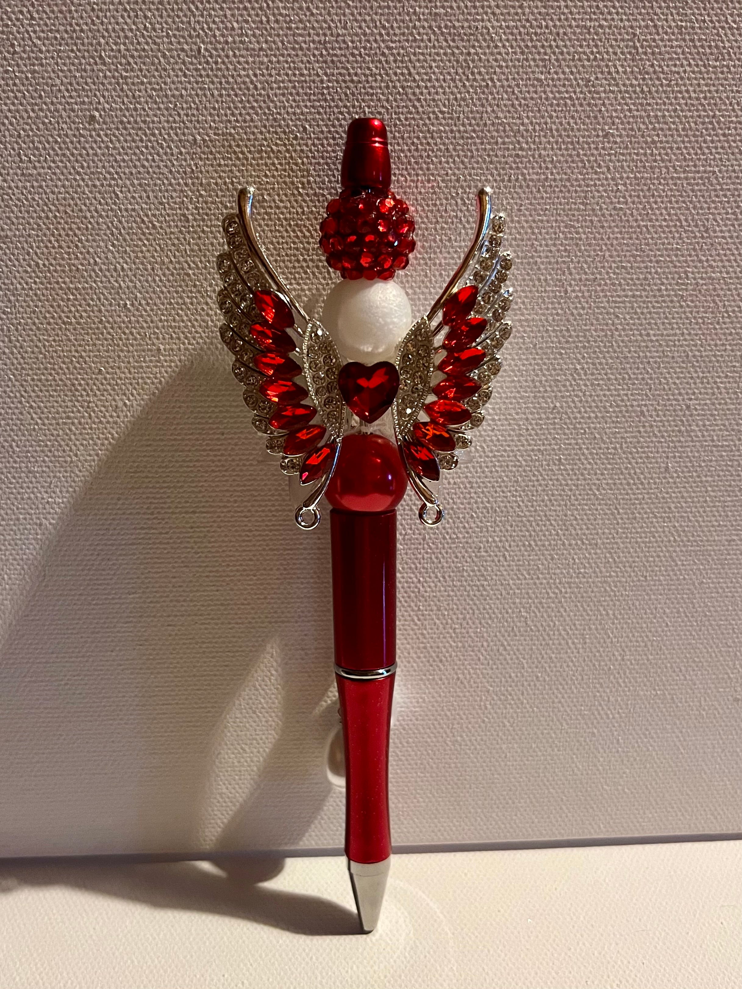 Red Angel Wing Crystal Ballpoint Pen - Decorative Home Office Accessory