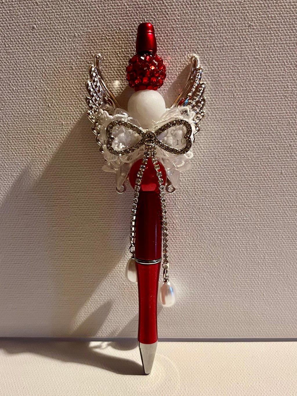 Red Angel Wing Crystal Ballpoint Pen - Decorative Home Office Accessory