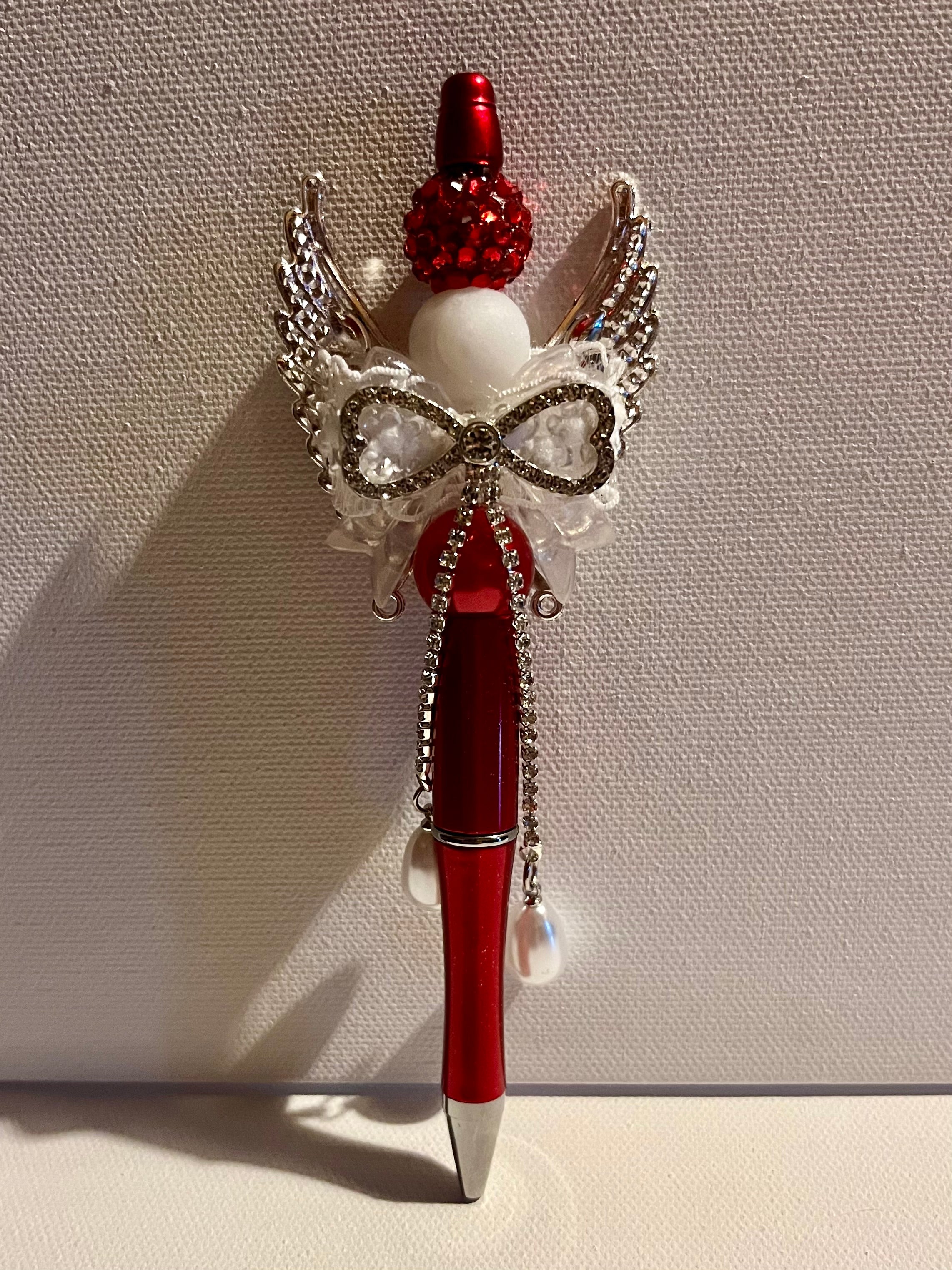 Red Angel Wing Crystal Ballpoint Pen - Decorative Home Office Accessory