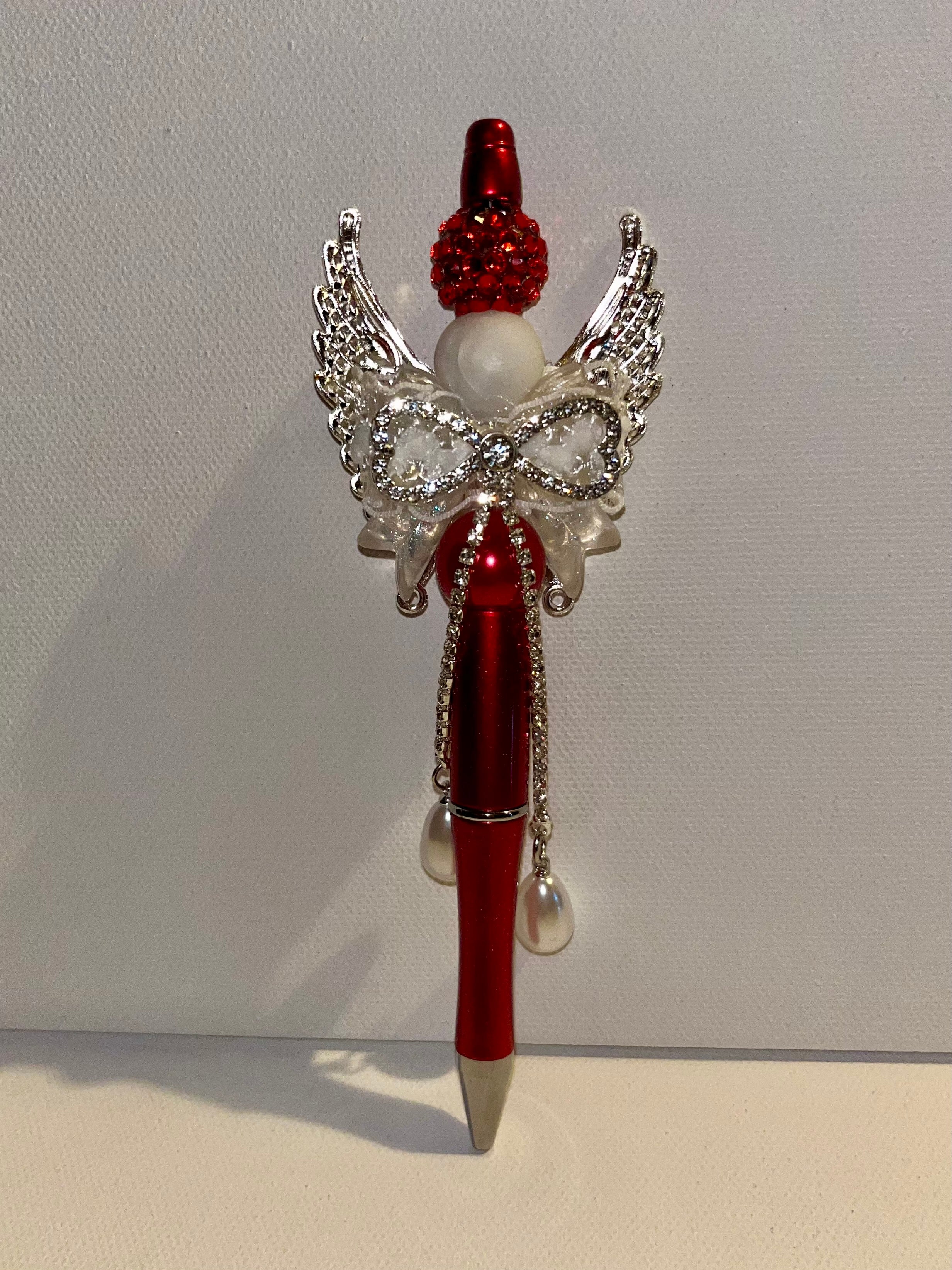 Red Angel Wing Crystal Ballpoint Pen - Decorative Home Office Accessory