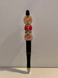 Black Decorative Beaded Ballpoint Pen w/Pink Accent Flower & Rhinestone Accents