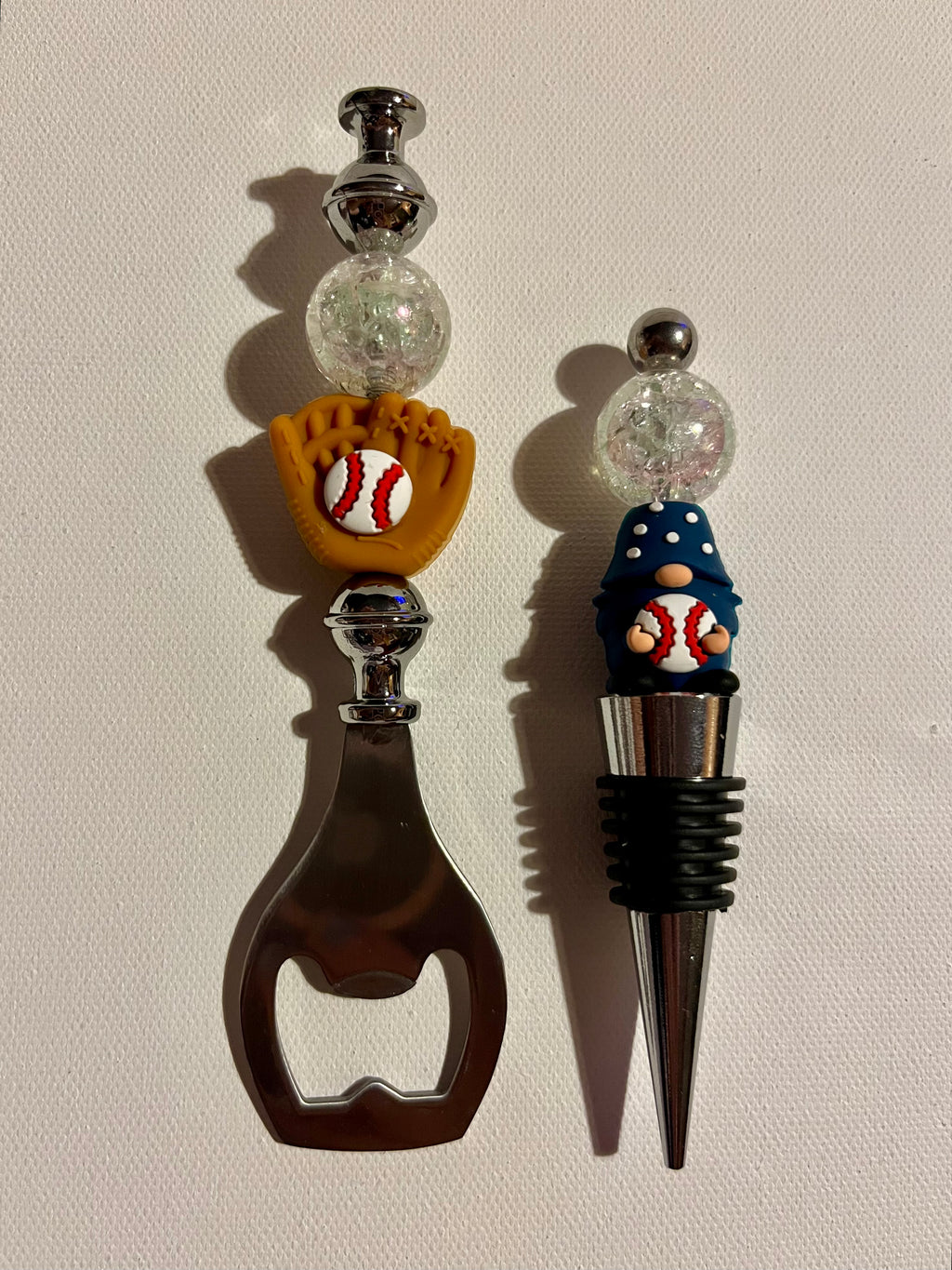 Cute Baseball-Themed Wine Stopper & Bottle Opener Set