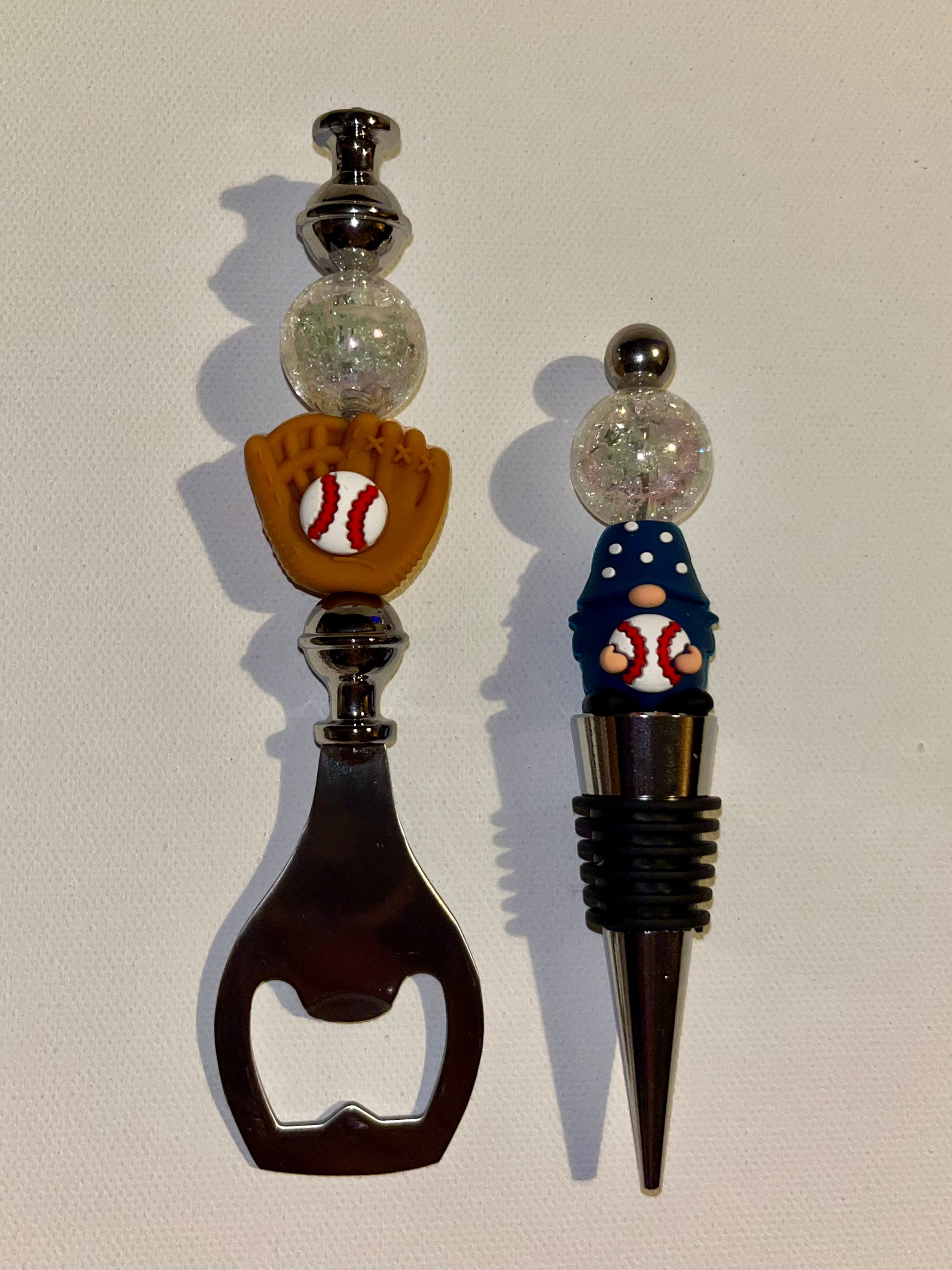 Cute Baseball-Themed Wine Stopper & Bottle Opener Set