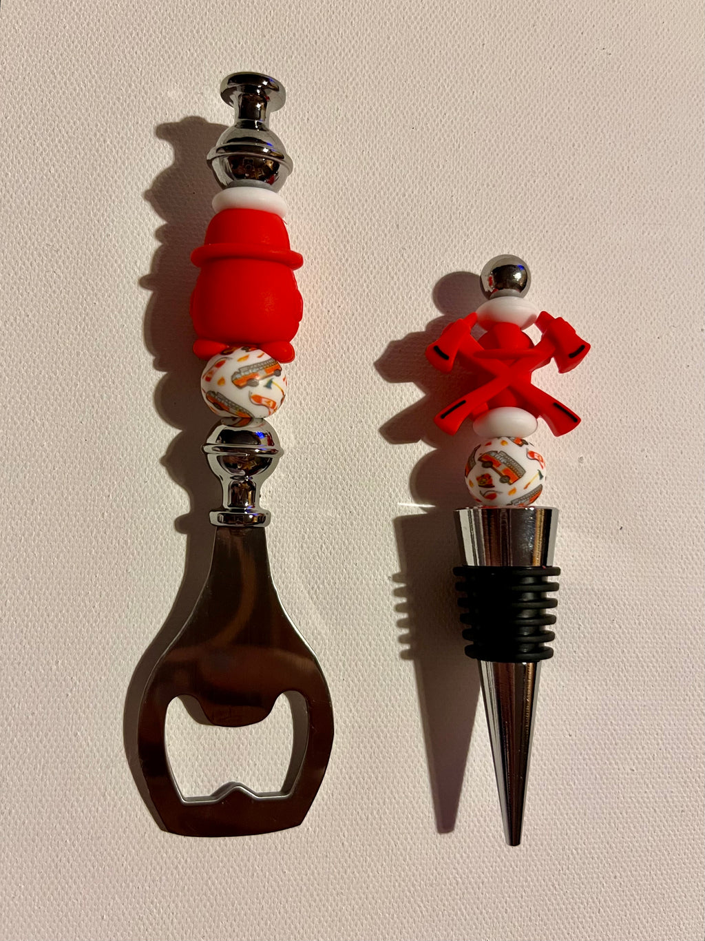 Firefighter-Themed Wine Stopper and Bottle Opener Set