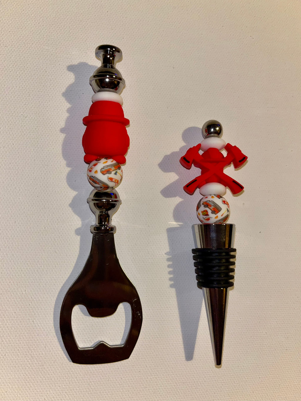 Firefighter-Themed Wine Stopper and Bottle Opener Set