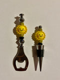 "Sunny Disposition" Wine Stopper and Bottle Opener Set with Rhinestone Accents
