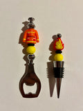 Orange, Black and Yellow Firefighting-themed Bottle Opener and Wine Stopper Set
