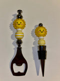 Sunshine Smiley Bottle Opener and Wine Stopper Set - Striped
