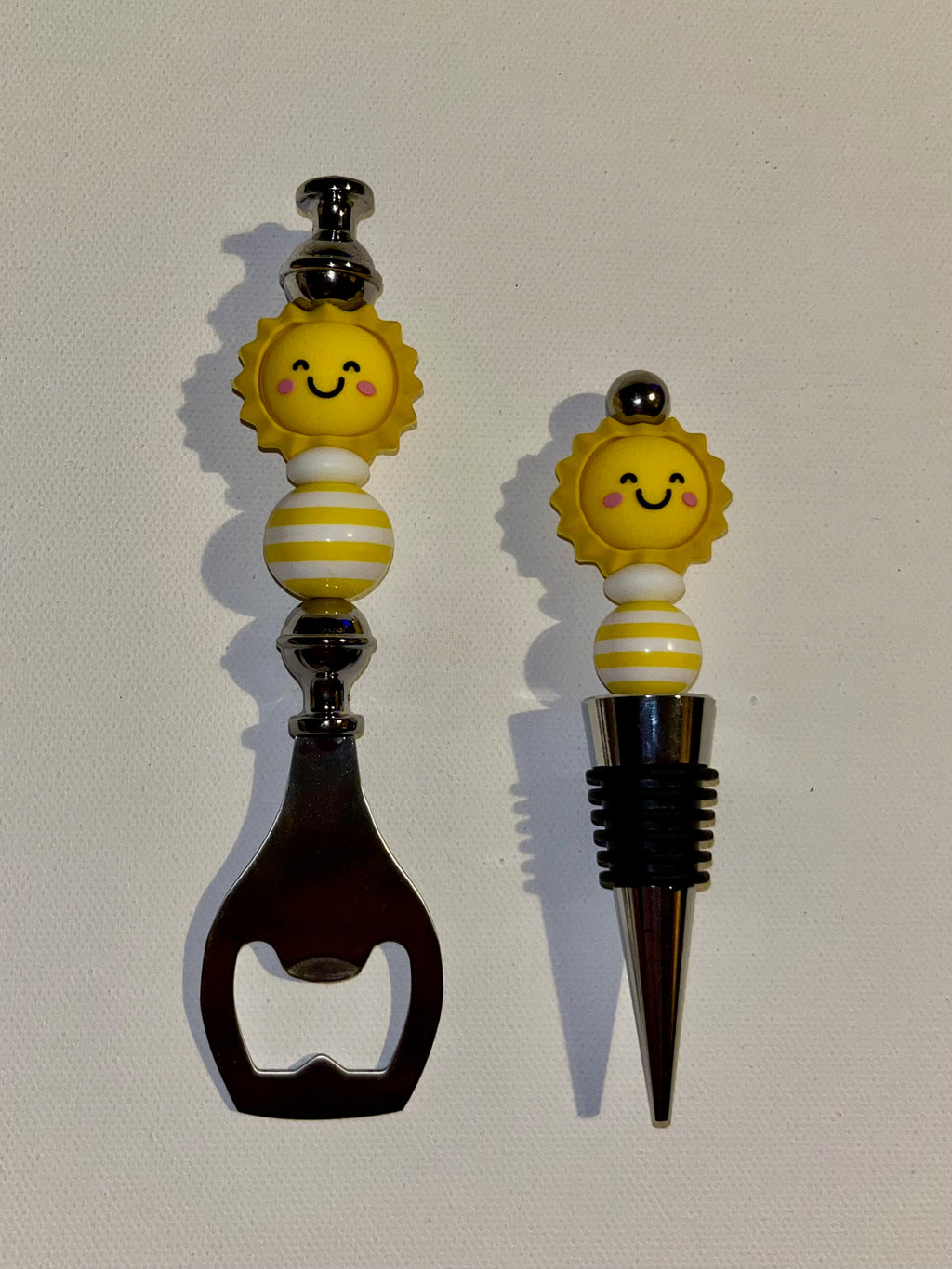 Sunshine Smiley Bottle Opener and Wine Stopper Set - Striped