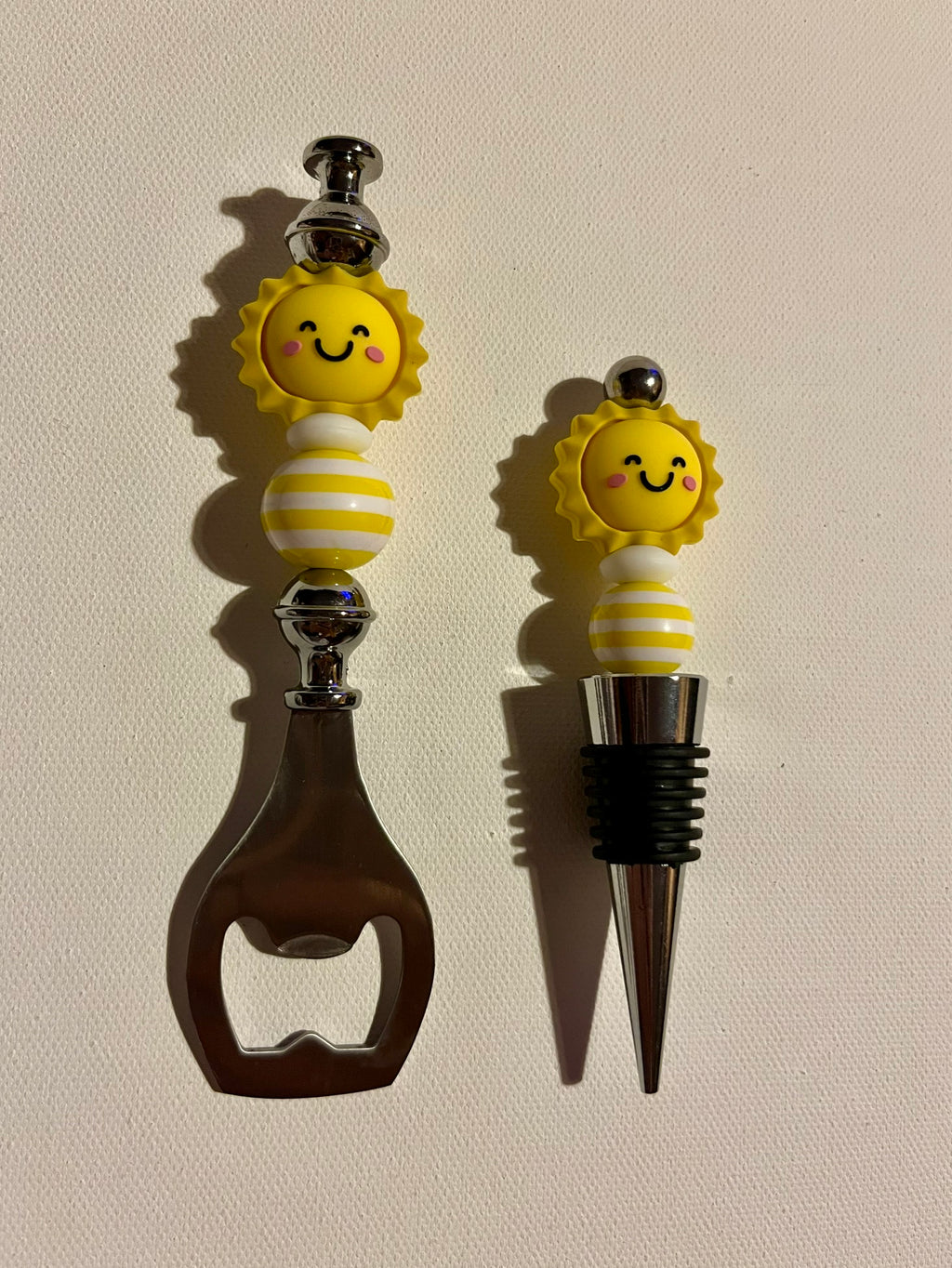 Sunshine Smiley Bottle Opener and Wine Stopper Set - Striped