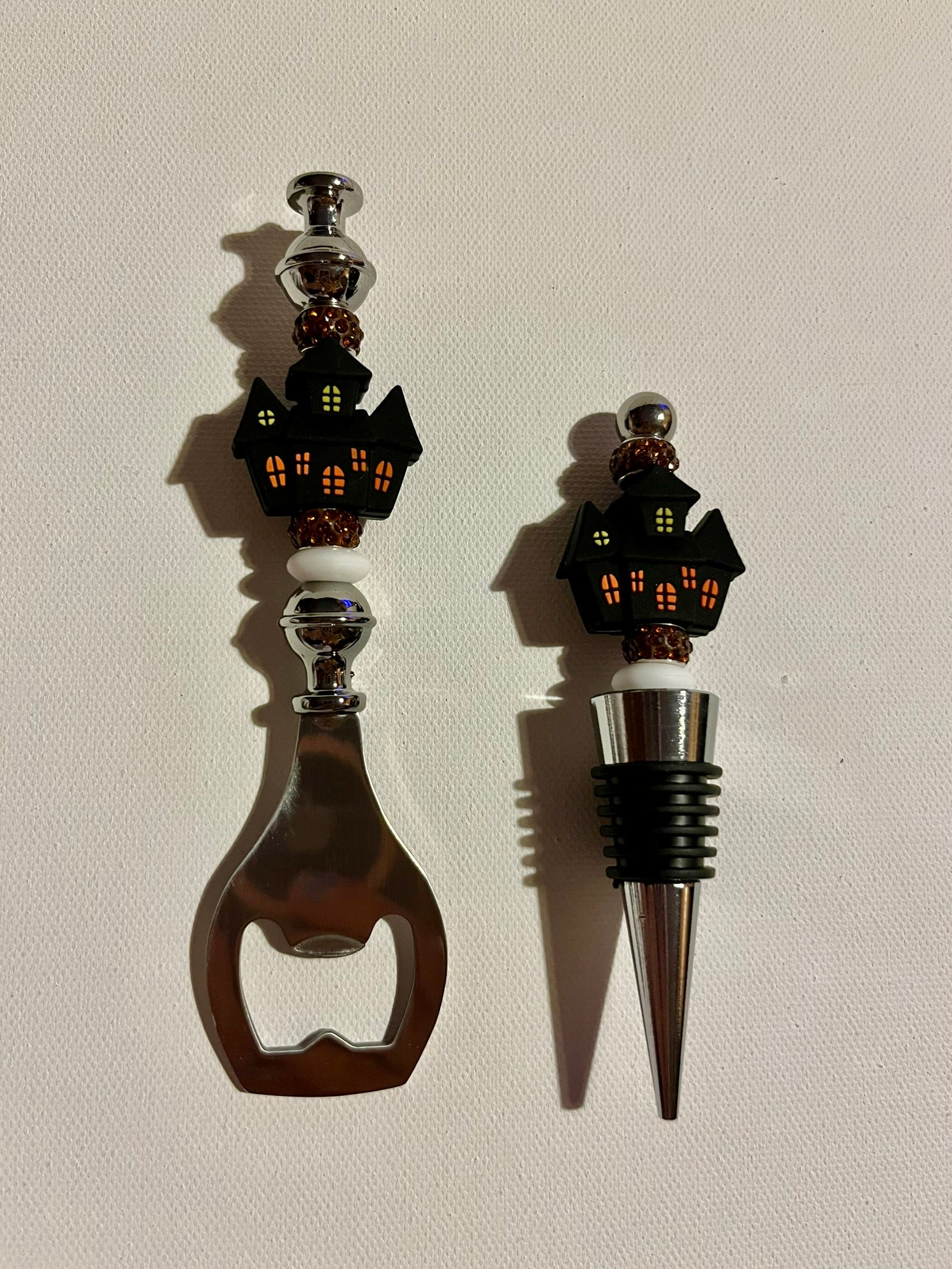 Halloween Haunted House Bottle Opener and Wine Stopper Set - Black
