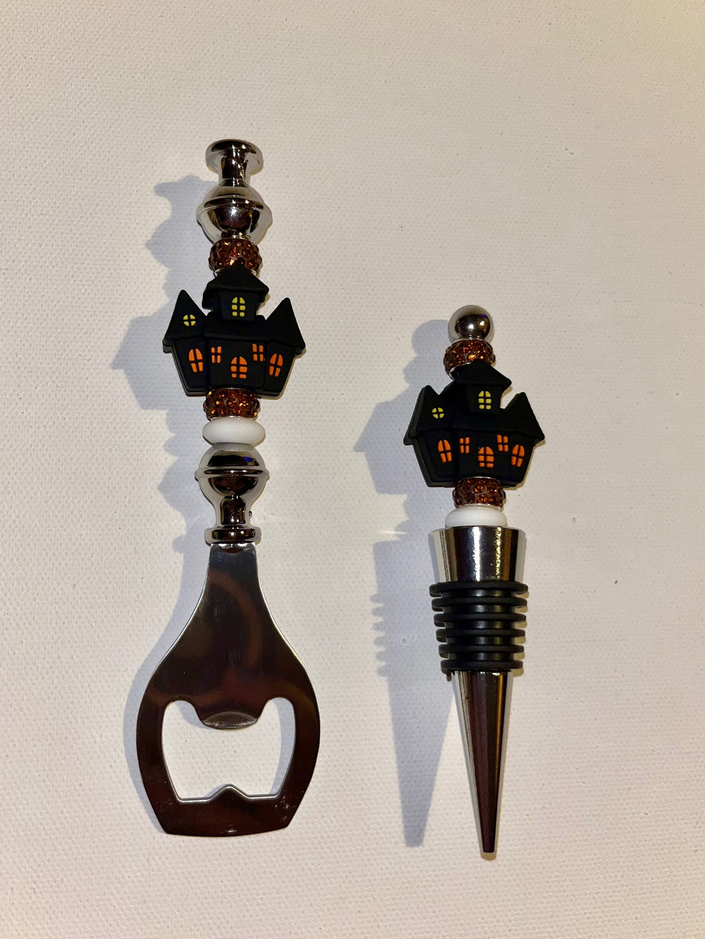 Halloween Haunted House Bottle Opener and Wine Stopper Set - Black