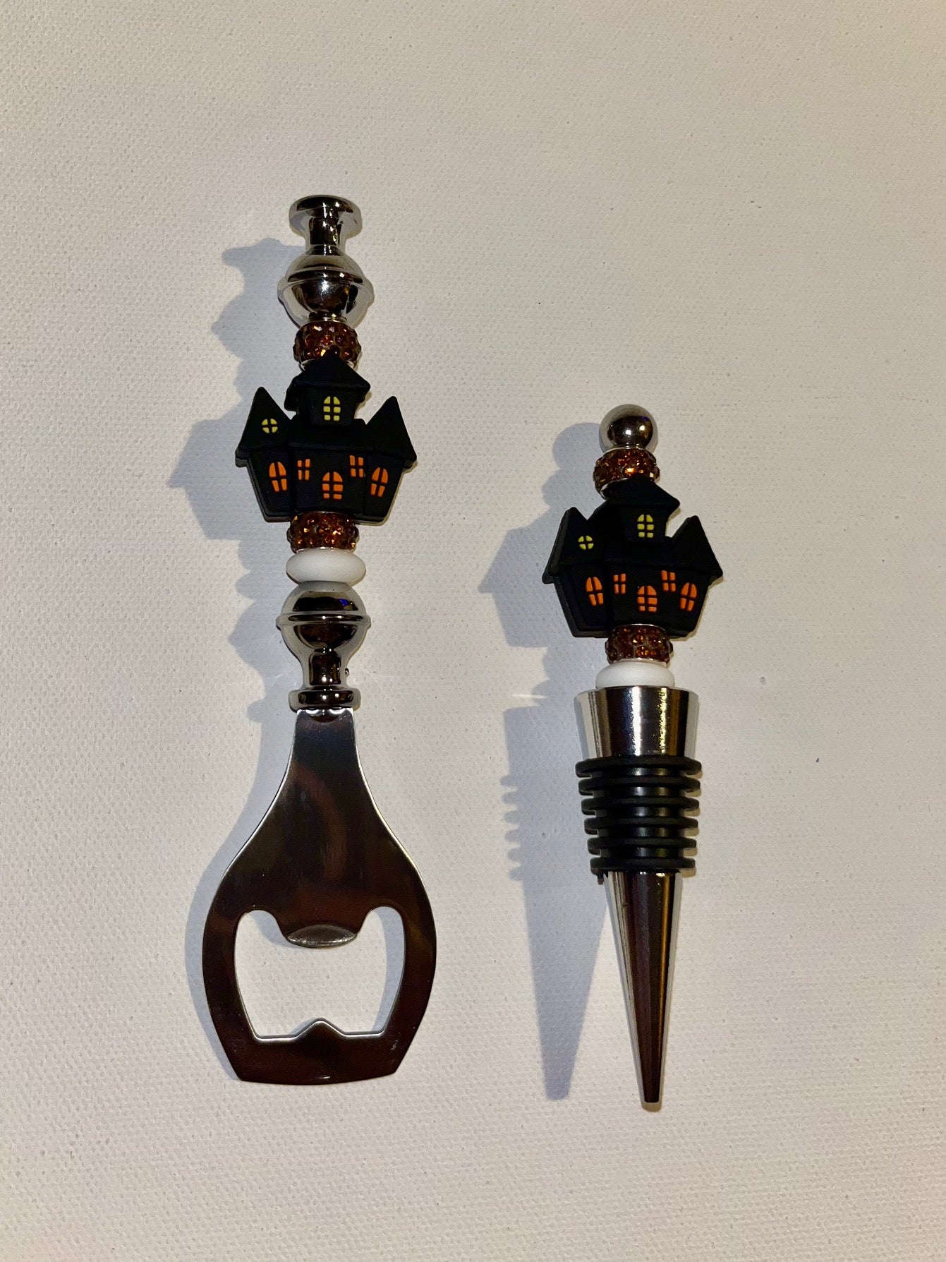 Halloween Haunted House Bottle Opener and Wine Stopper Set - Black