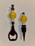Sunny Yellow Smiling Sun Bottle Opener & Wine Stopper Set