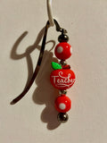 Red Thank You/Teacher Apple & White Polka Dot Beaded Bookmark