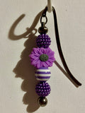 Purple Flower w/White & Purple Stripes & Shiny Purple Bubble Beaded Bookmark