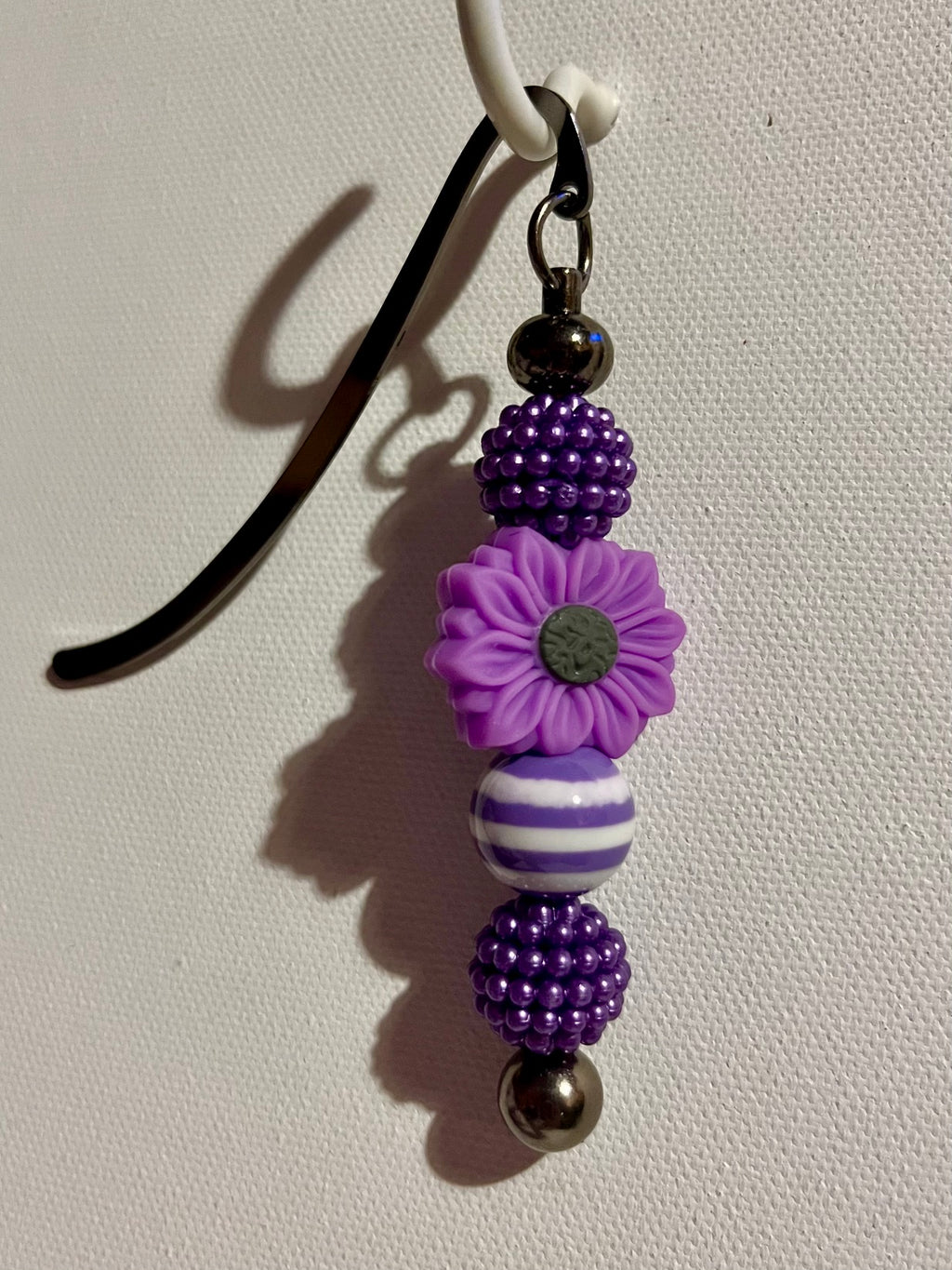Purple Flower w/White & Purple Stripes & Shiny Purple Bubble Beaded Bookmark