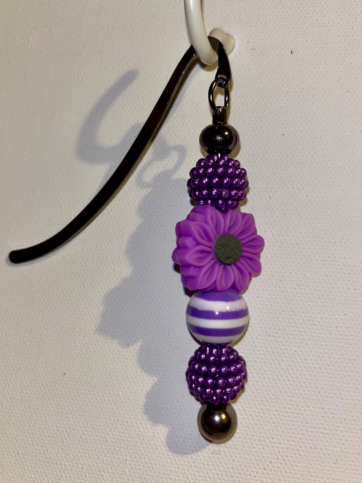 Purple Flower w/White & Purple Stripes & Shiny Purple Bubble Beaded Bookmark