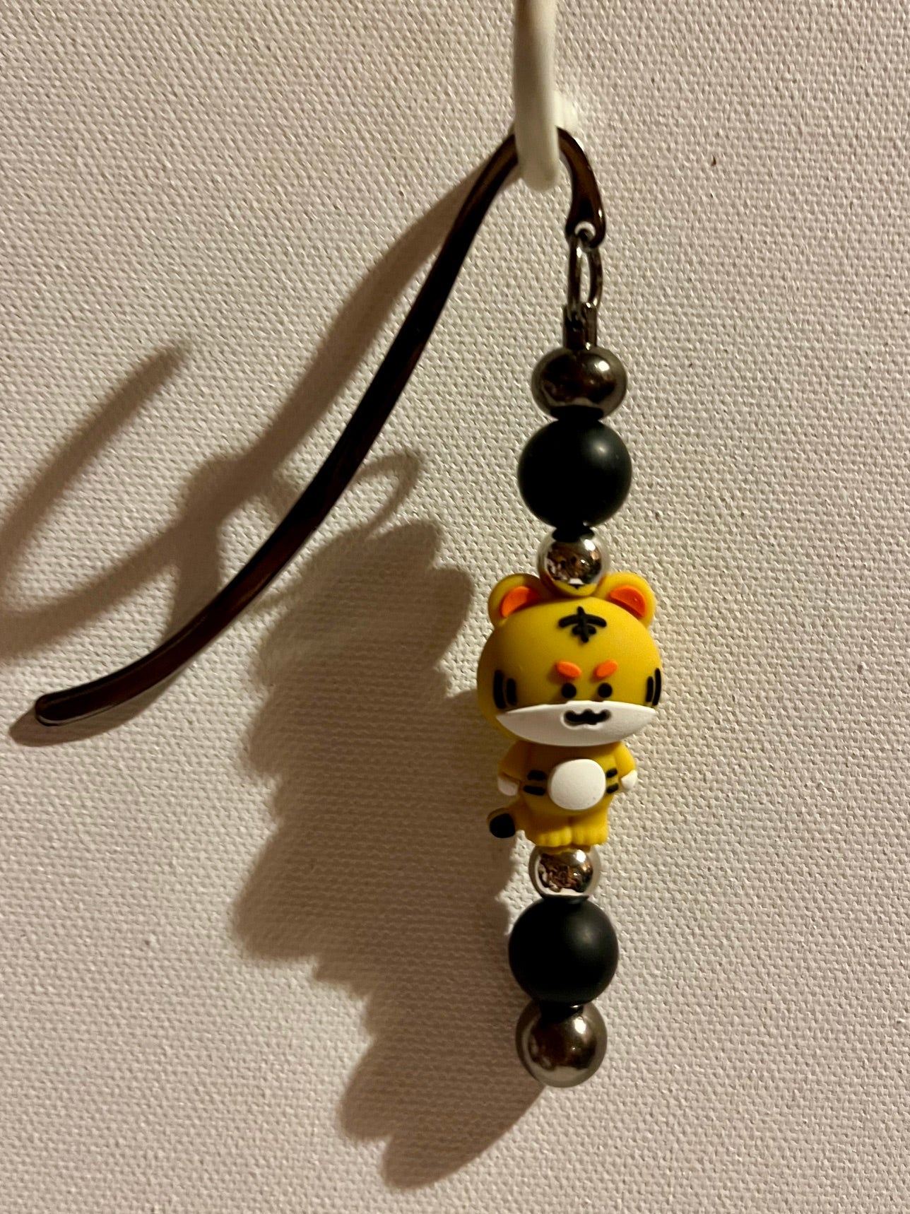 Cute Yellow Tiger Charm Bookmark with Black and Silver Accents