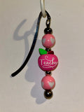 Pink "Teacher/Thank You" Apple Beaded Bookmark w/Pink Heart-Accented Beads