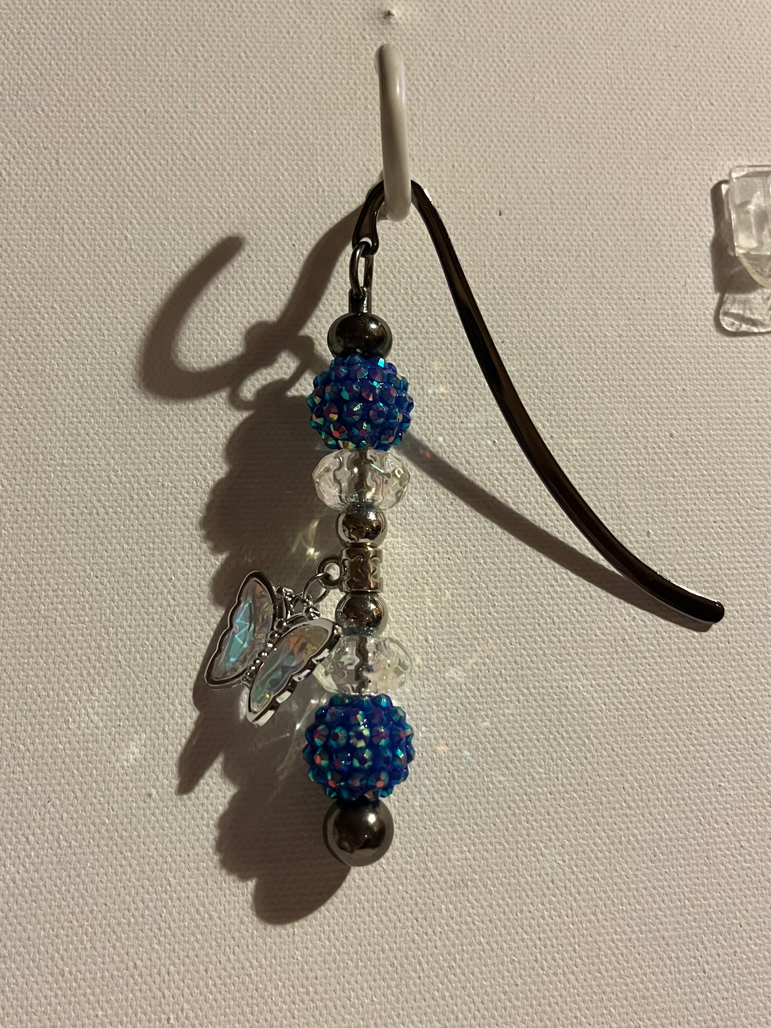 Silver-tone Beaded Bookmark with Blue Butterfly Iridescent Charm