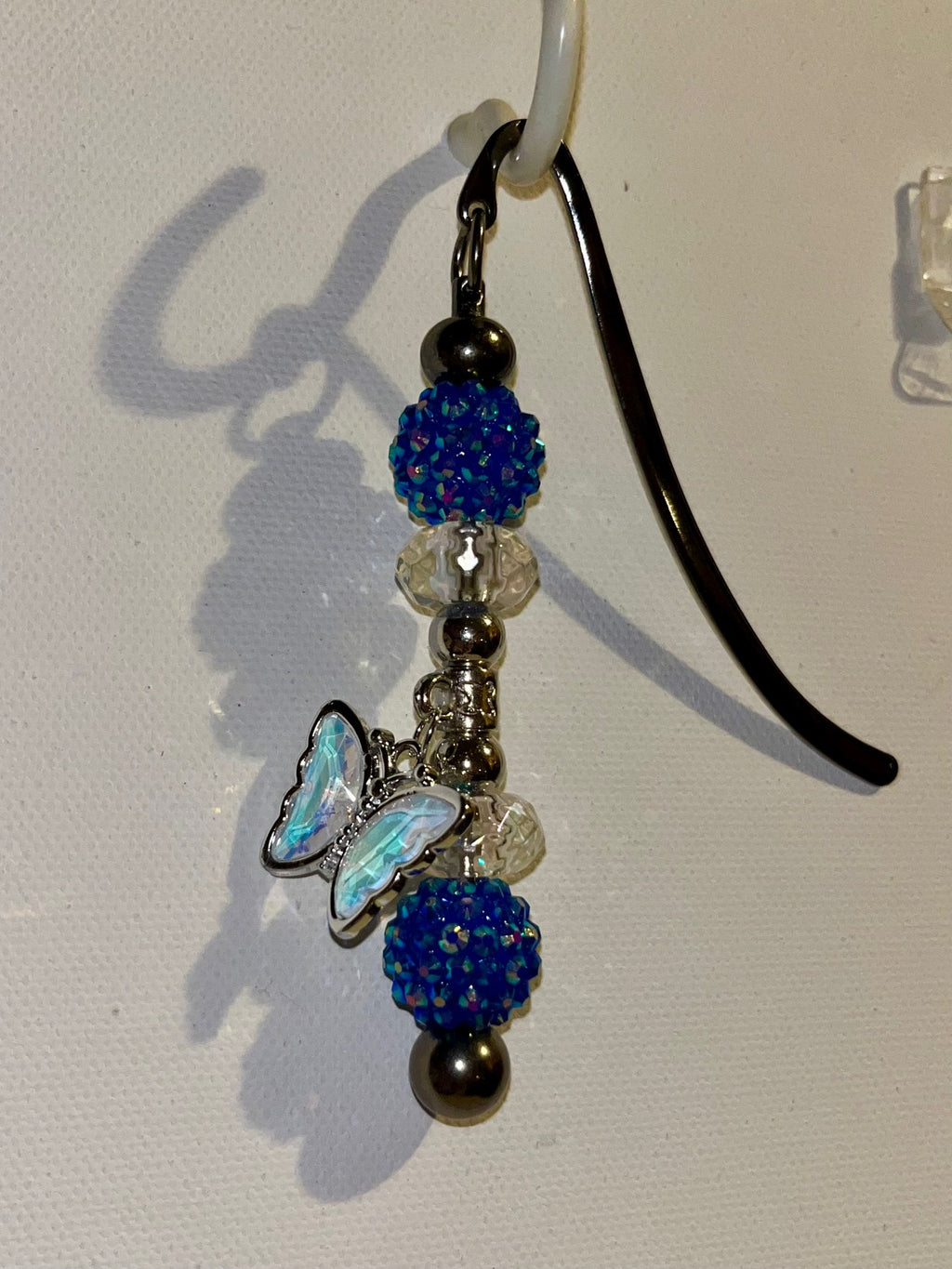 Silver-tone Beaded Bookmark with Blue Butterfly Iridescent Charm