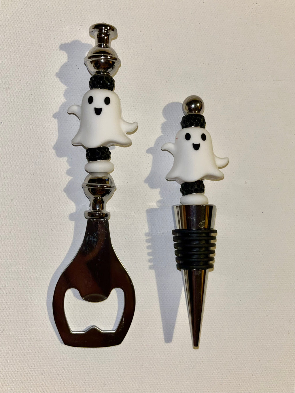 Ghost Wine Bottle Stopper & Bottle Opener Set - White and Black