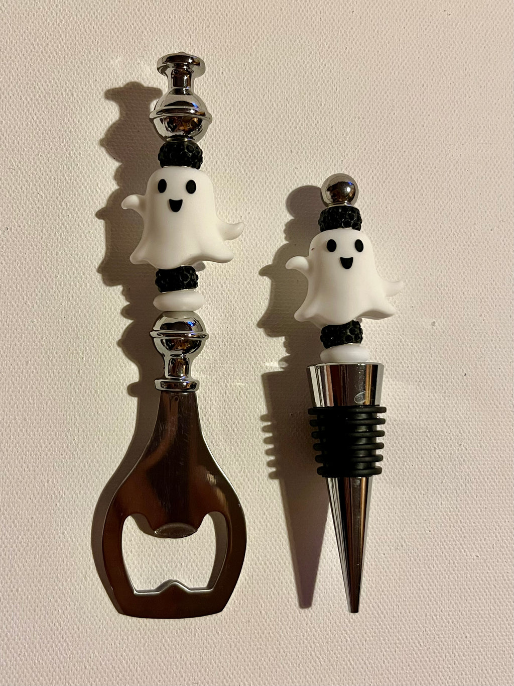Ghost Wine Bottle Stopper & Bottle Opener Set - White and Black
