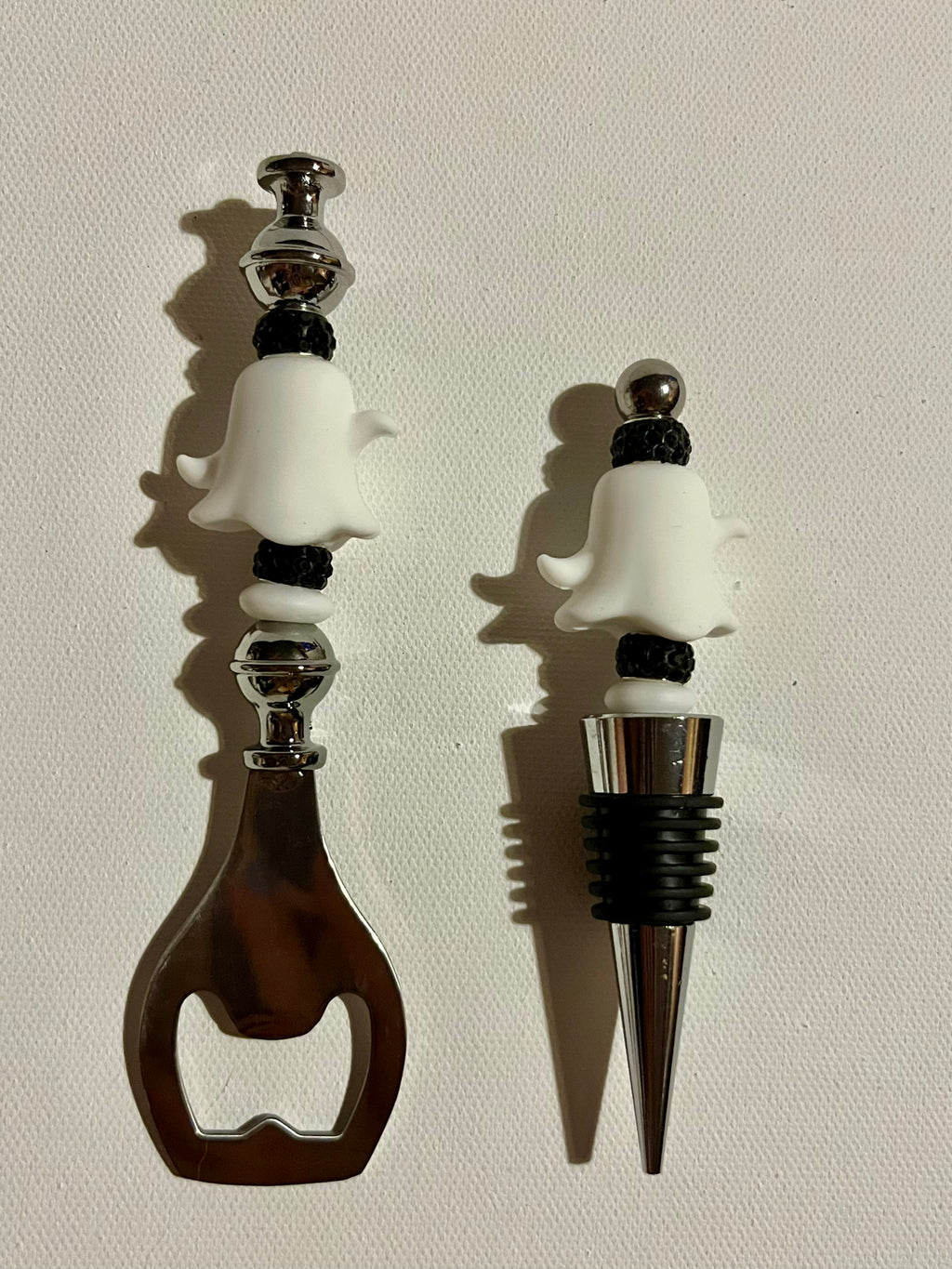 Ghost Wine Bottle Stopper & Bottle Opener Set - White and Black