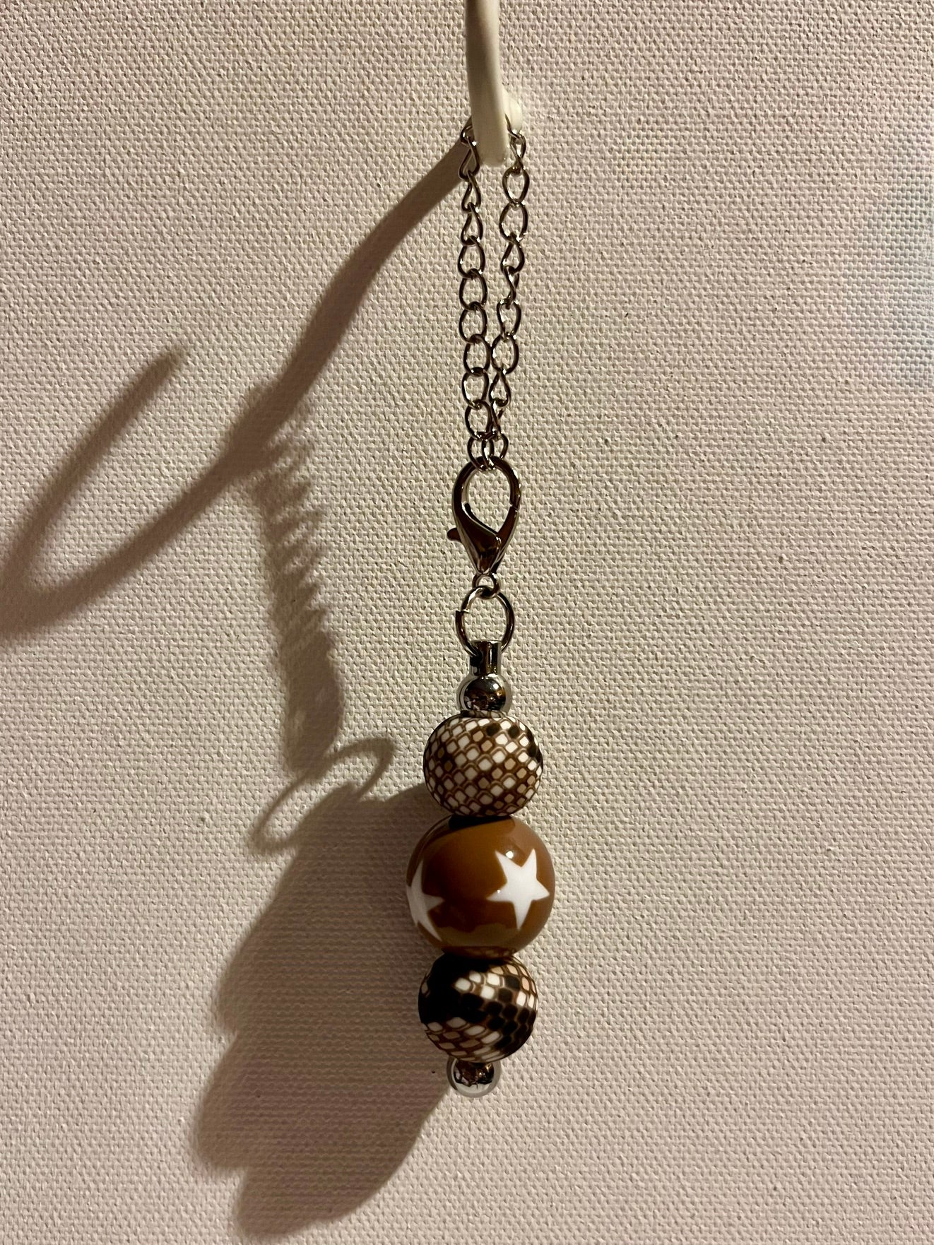 Silver-tone Cup Charm w/Brown & Black Camouflage & Brown Bead w/White Stars