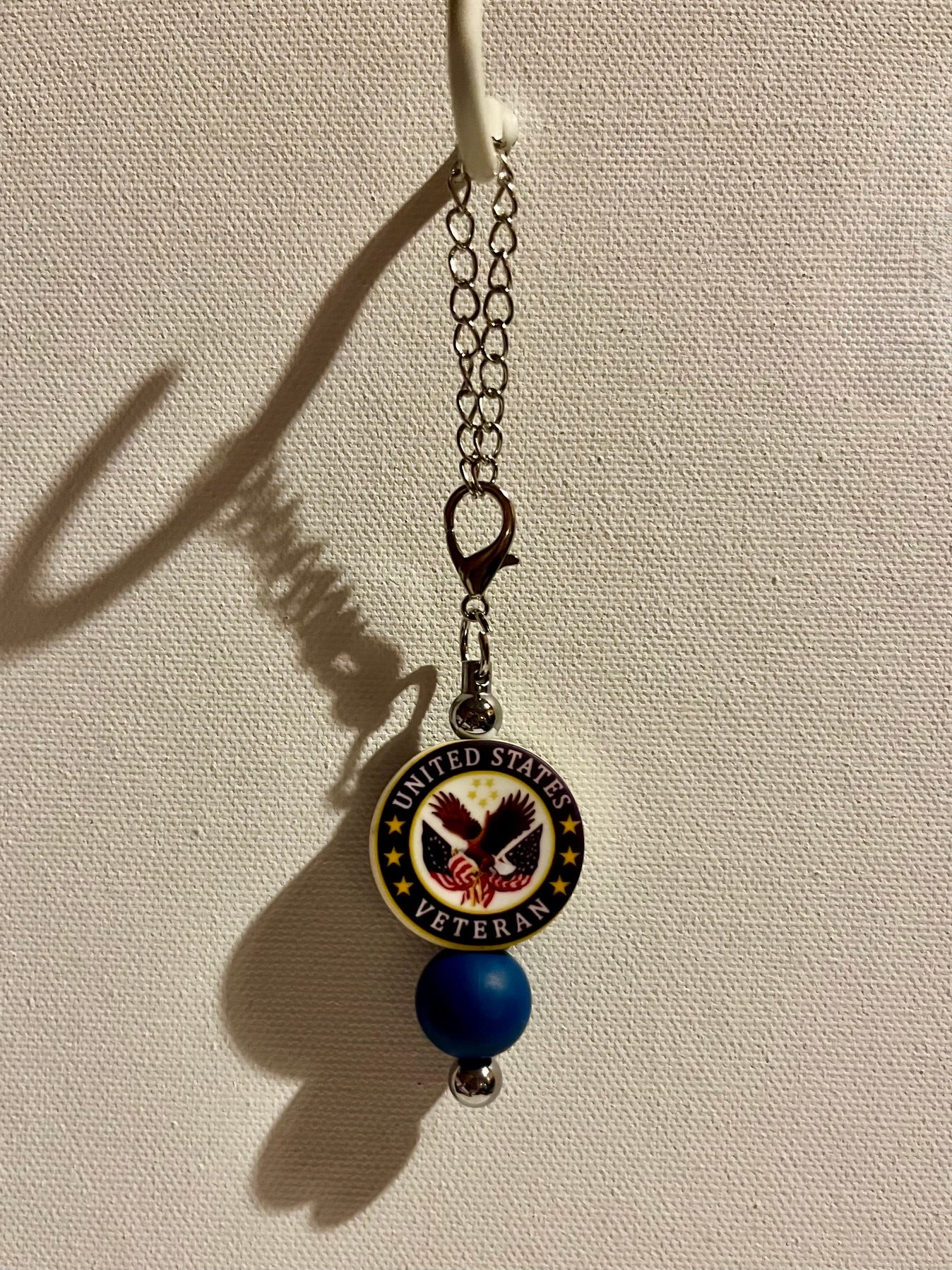 ‘United States Veteran’ Red/White/Blue and Gold Cup Charm w/Flag, Stars & Eagle
